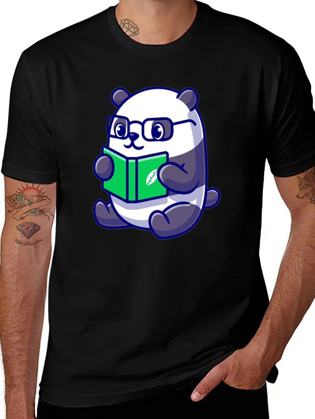 Variant 3 of Cute Panda Reading Book Graphic Tee - Black