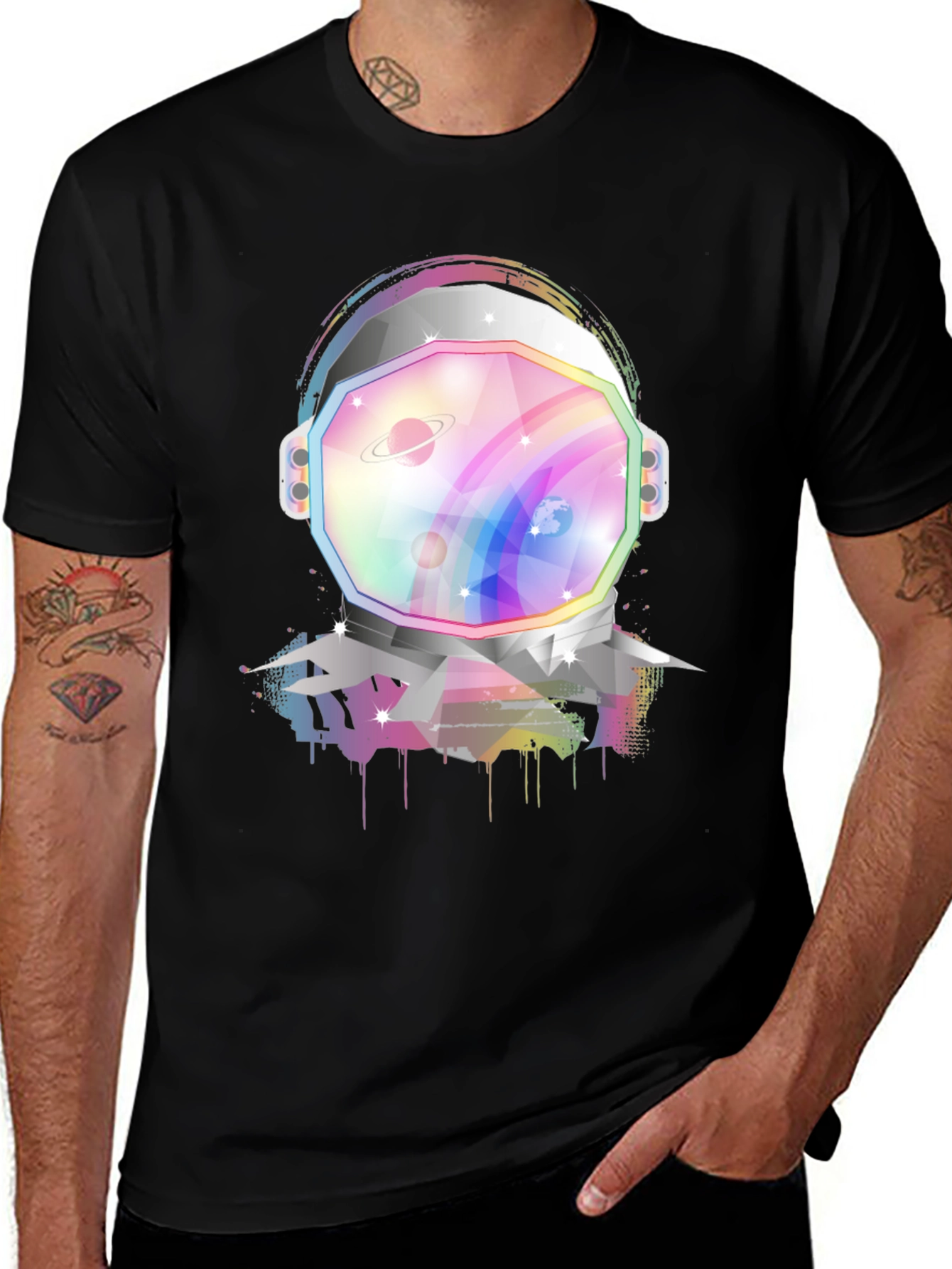 Variant 28 of Astronaut Helmet Graphic Tee - Rainbow Space Design