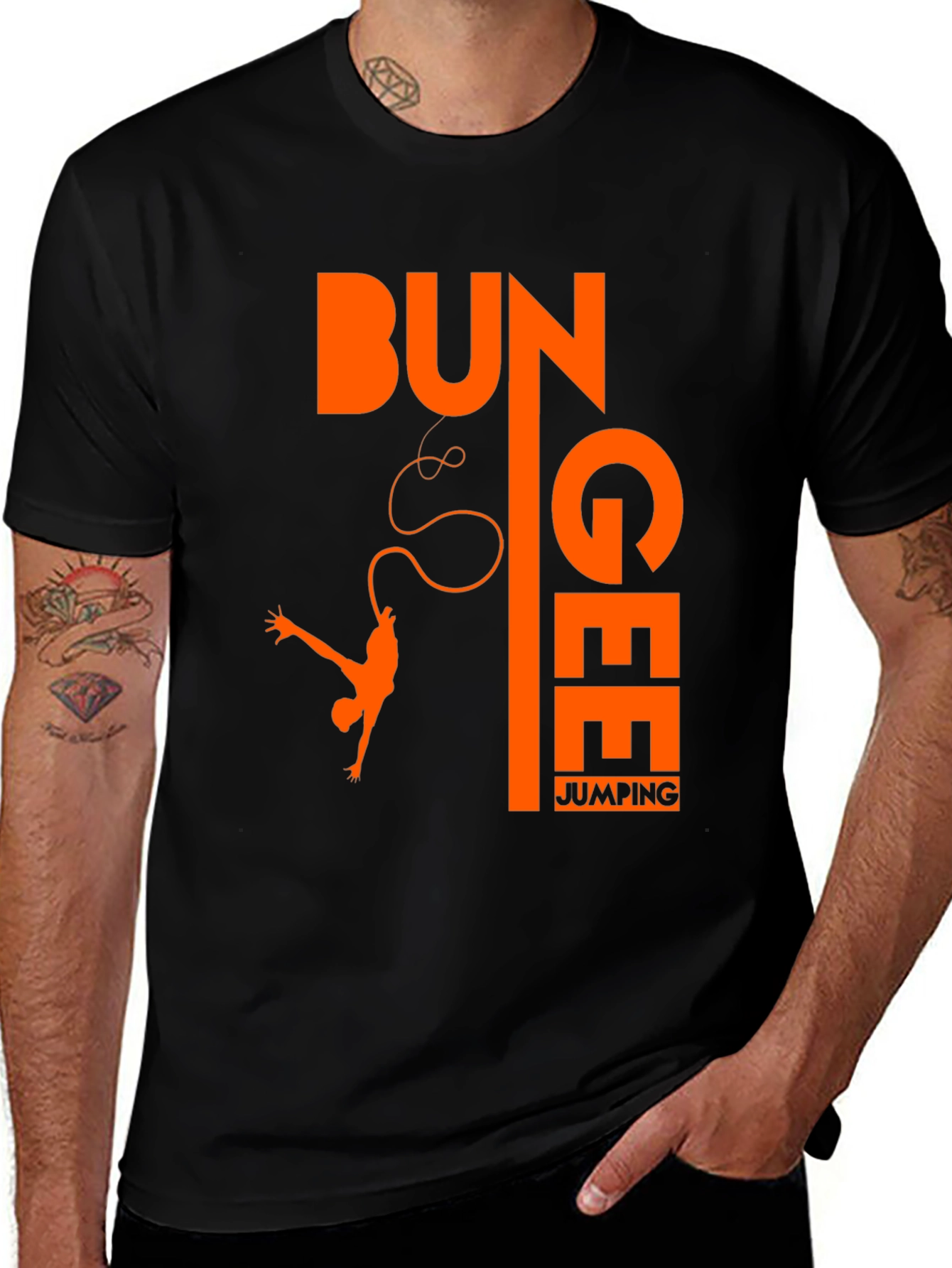 Variant 29 of Bungee Jumping Graphic Tee - Black Cotton T-Shirt