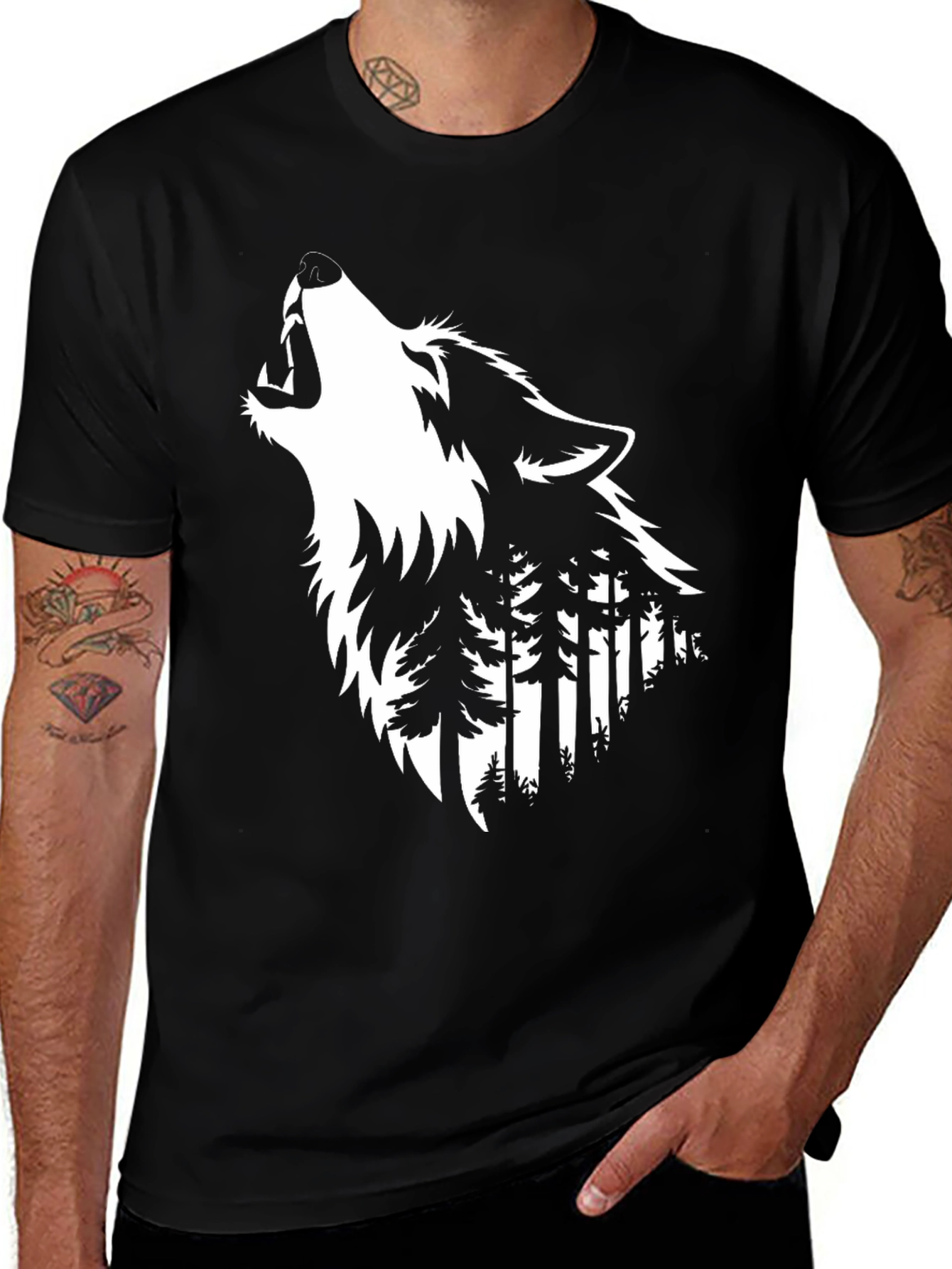 Variant 3 of Wolf & Forest Graphic Tee - Nature Inspired Design