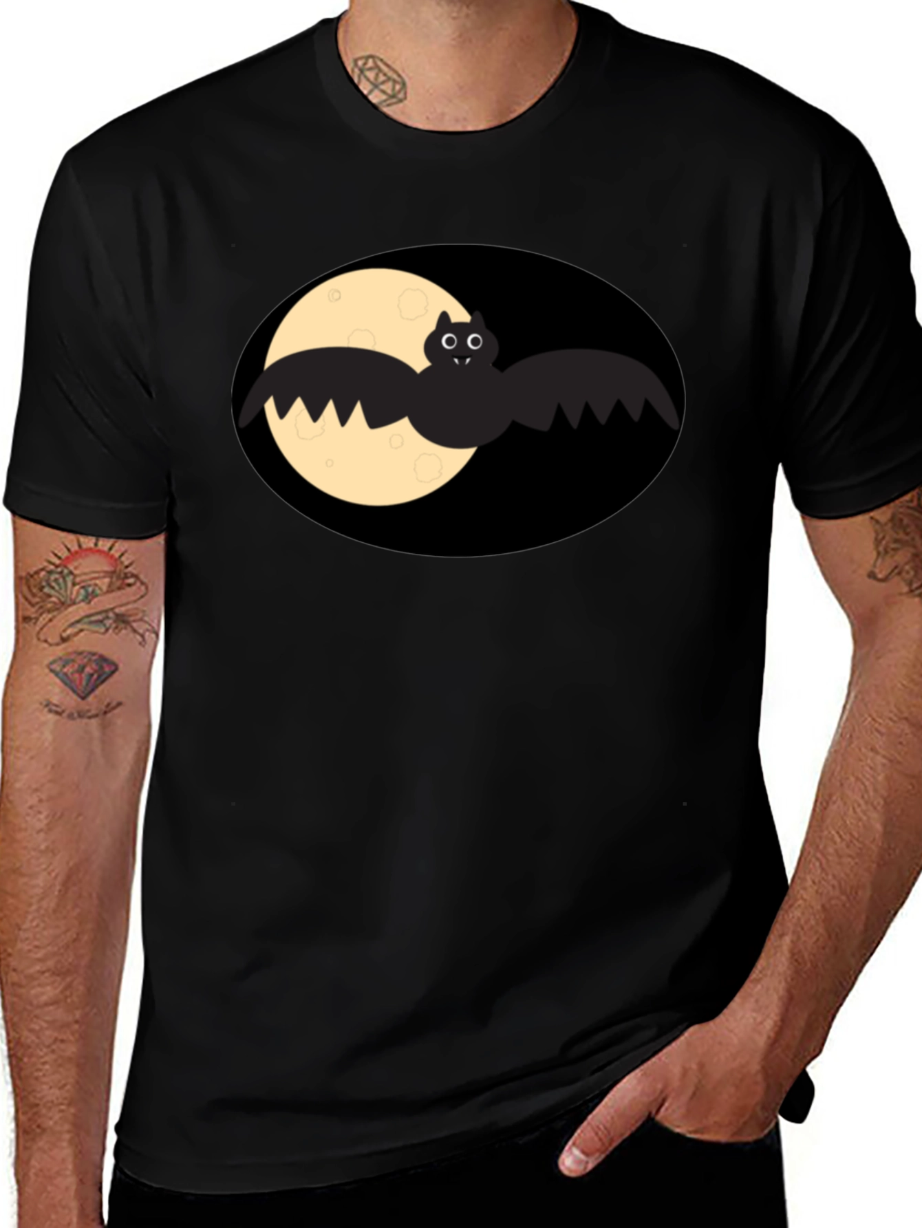 Variant 15 of Bat & Moon Graphic Tee - Men's Black T-Shirt