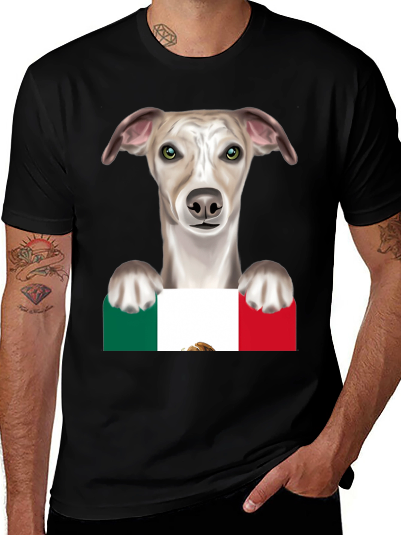 Variant 21 of Dog Holding Mexico Flag T-Shirt - Novelty Tee