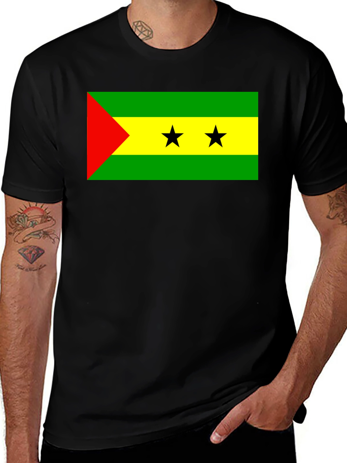 Sao Tome & Principe Flag T-Shirt - Black Cotton Tee