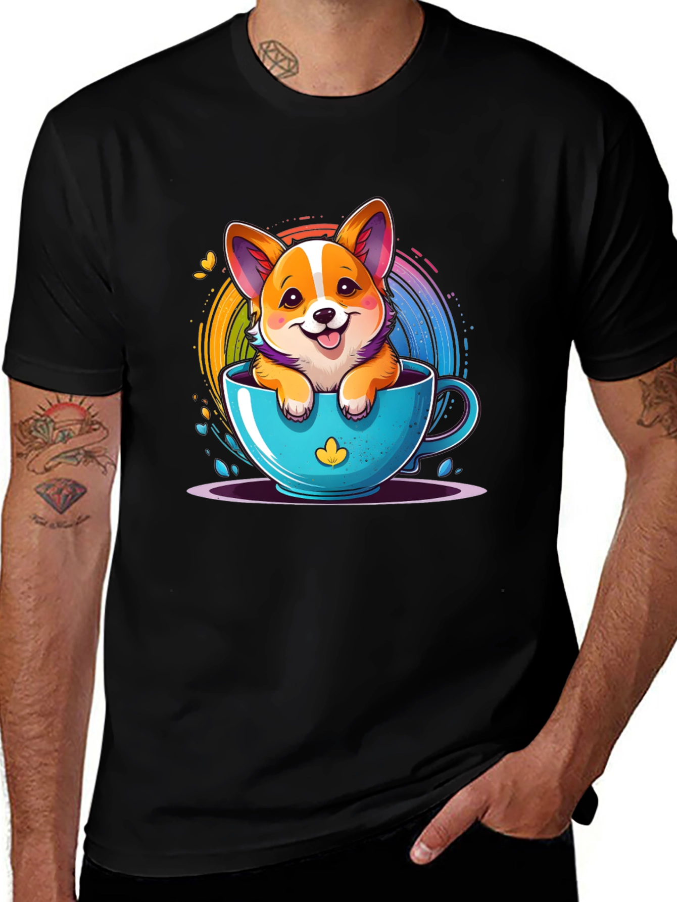 Variant 21 of Cute Corgi in Cup Black T-Shirt