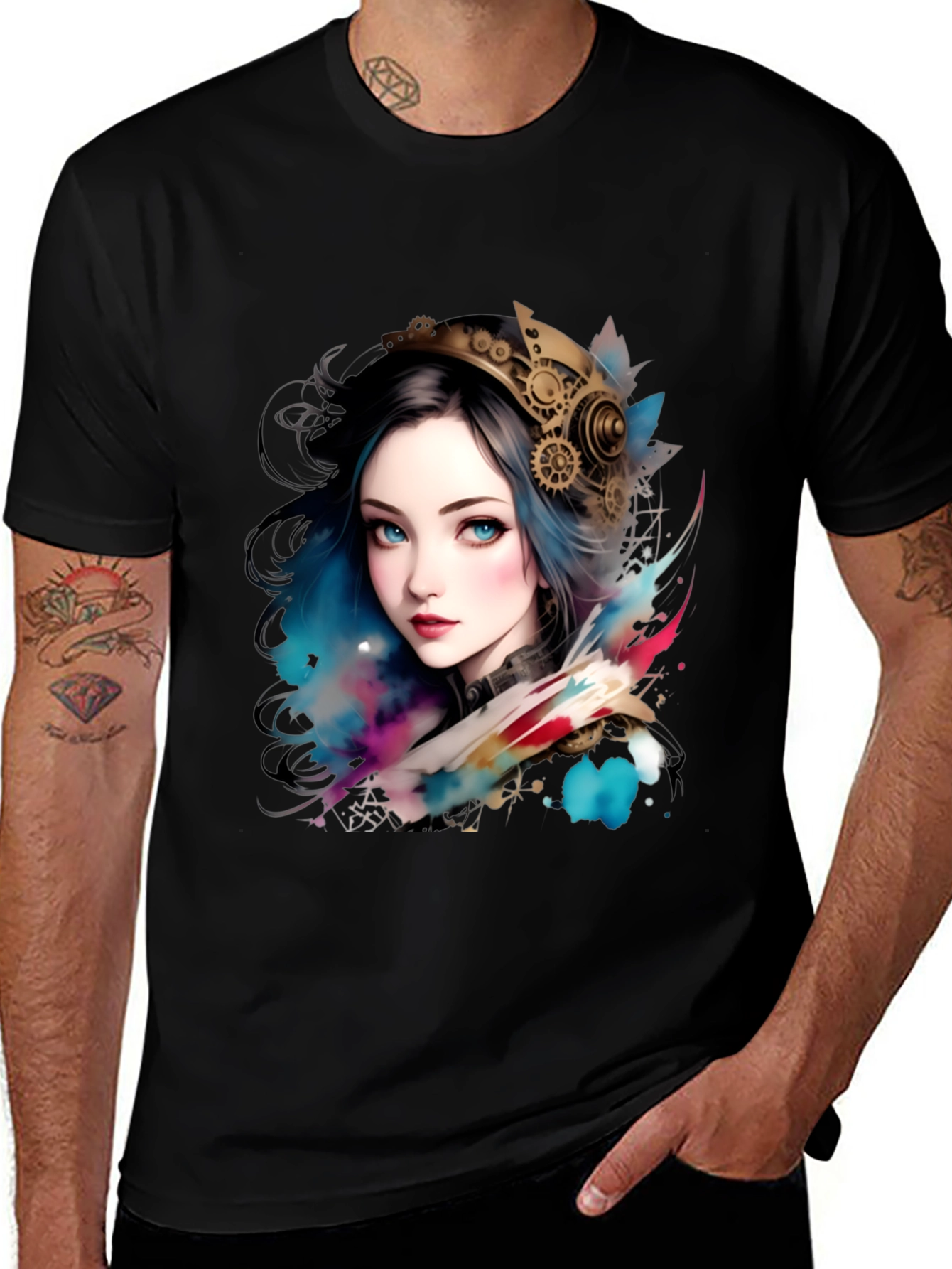 Variant 24 of Steampunk Girl Graphic Tee - Unique Watercolor Design