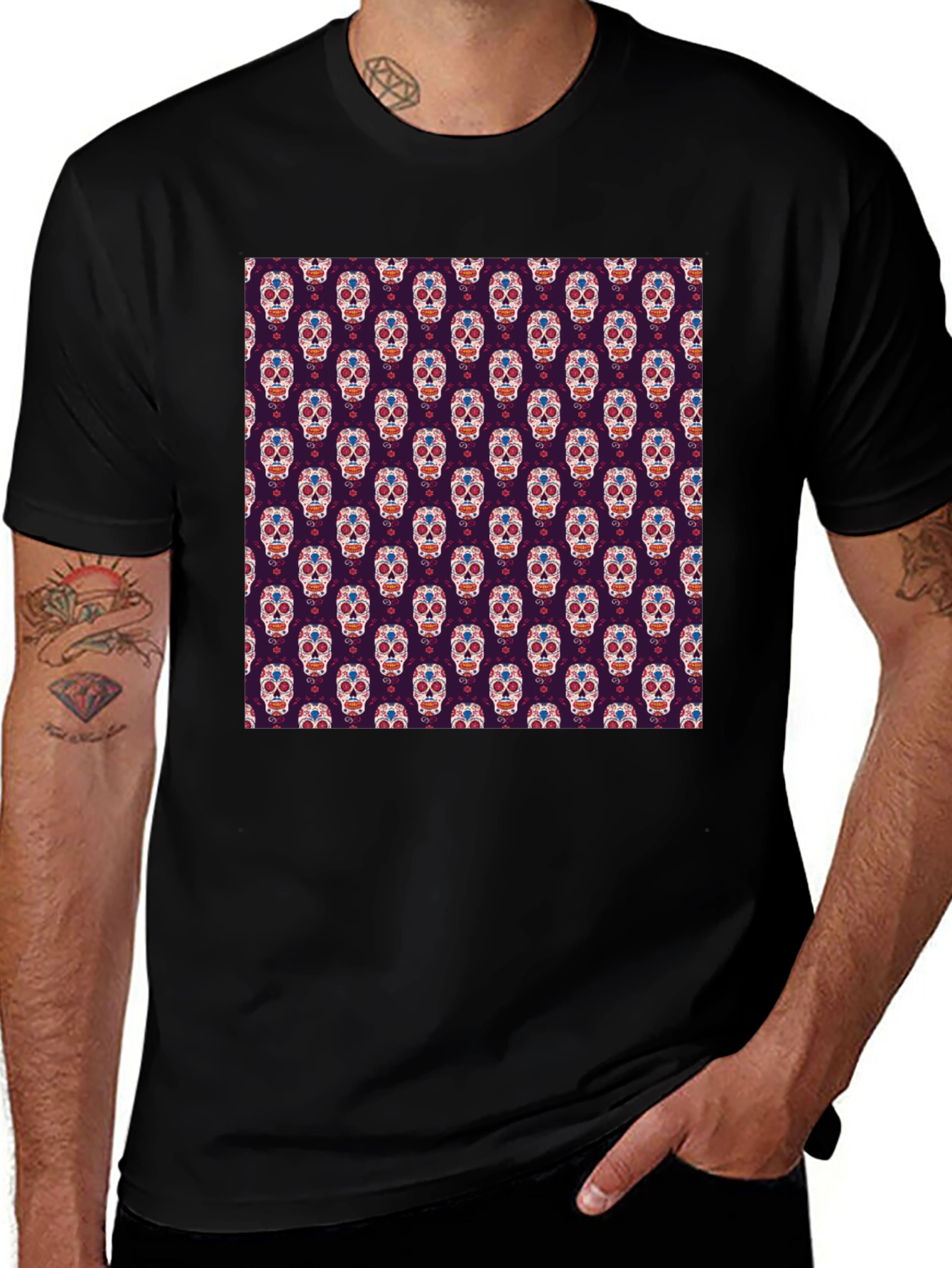 Variant 6 of Sugar Skull T-Shirt - Day of the Dead Pattern