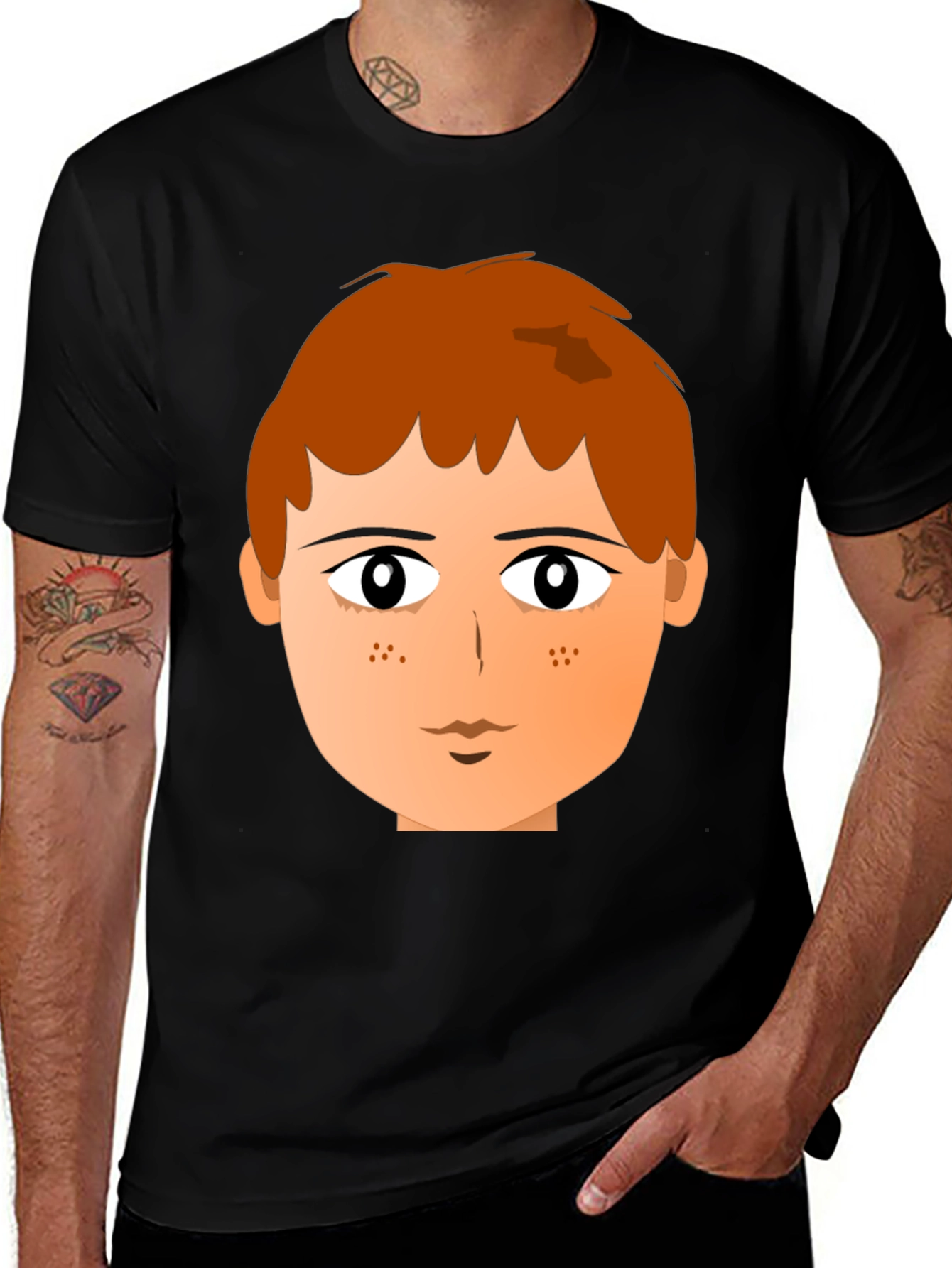 Variant 21 of Cartoon Boy Face Graphic Print Black Tee