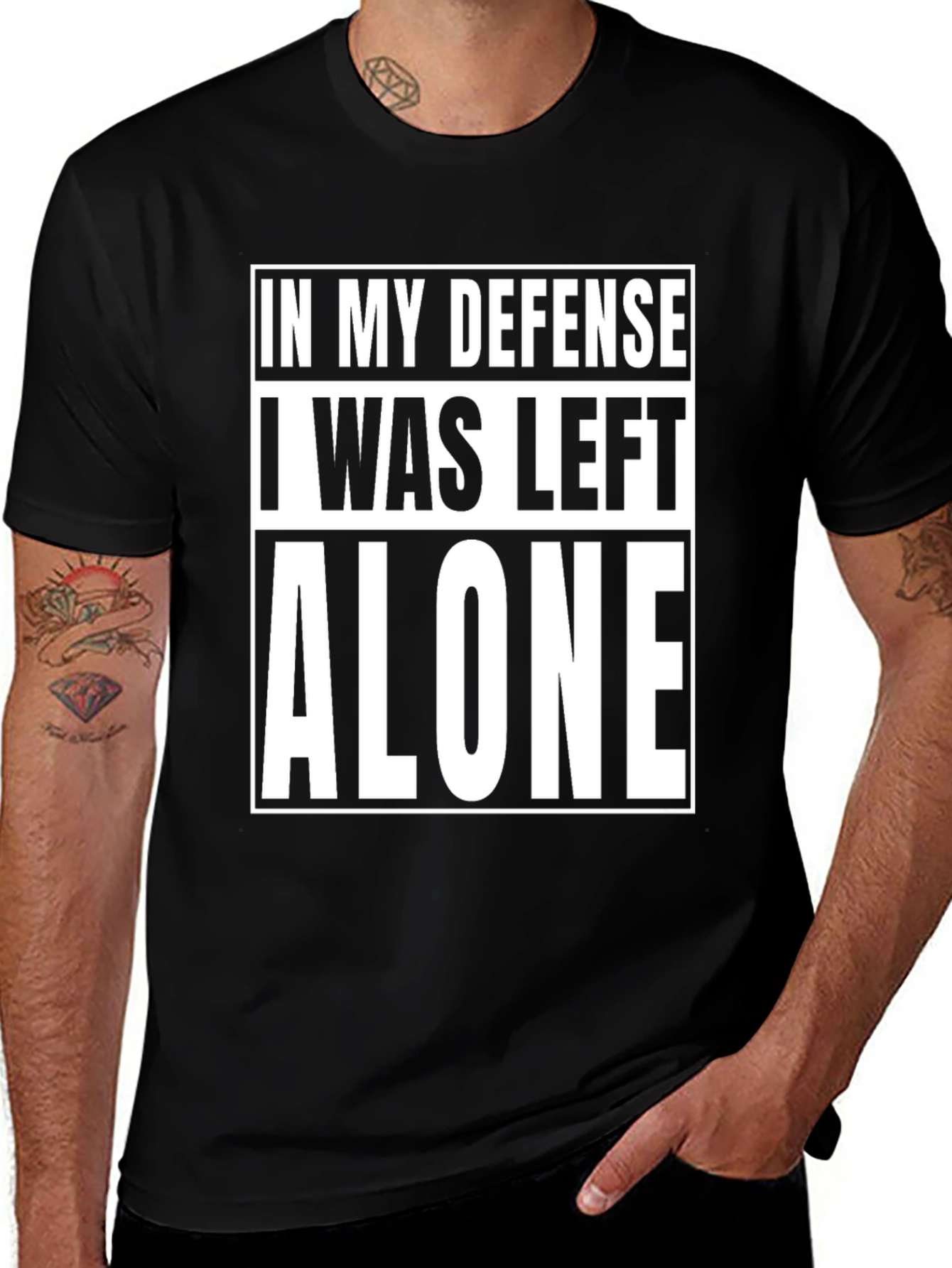 Variant 14 of In My Defense I Was Left Alone Graphic Tee - Funny Sarcastic T-Shirt