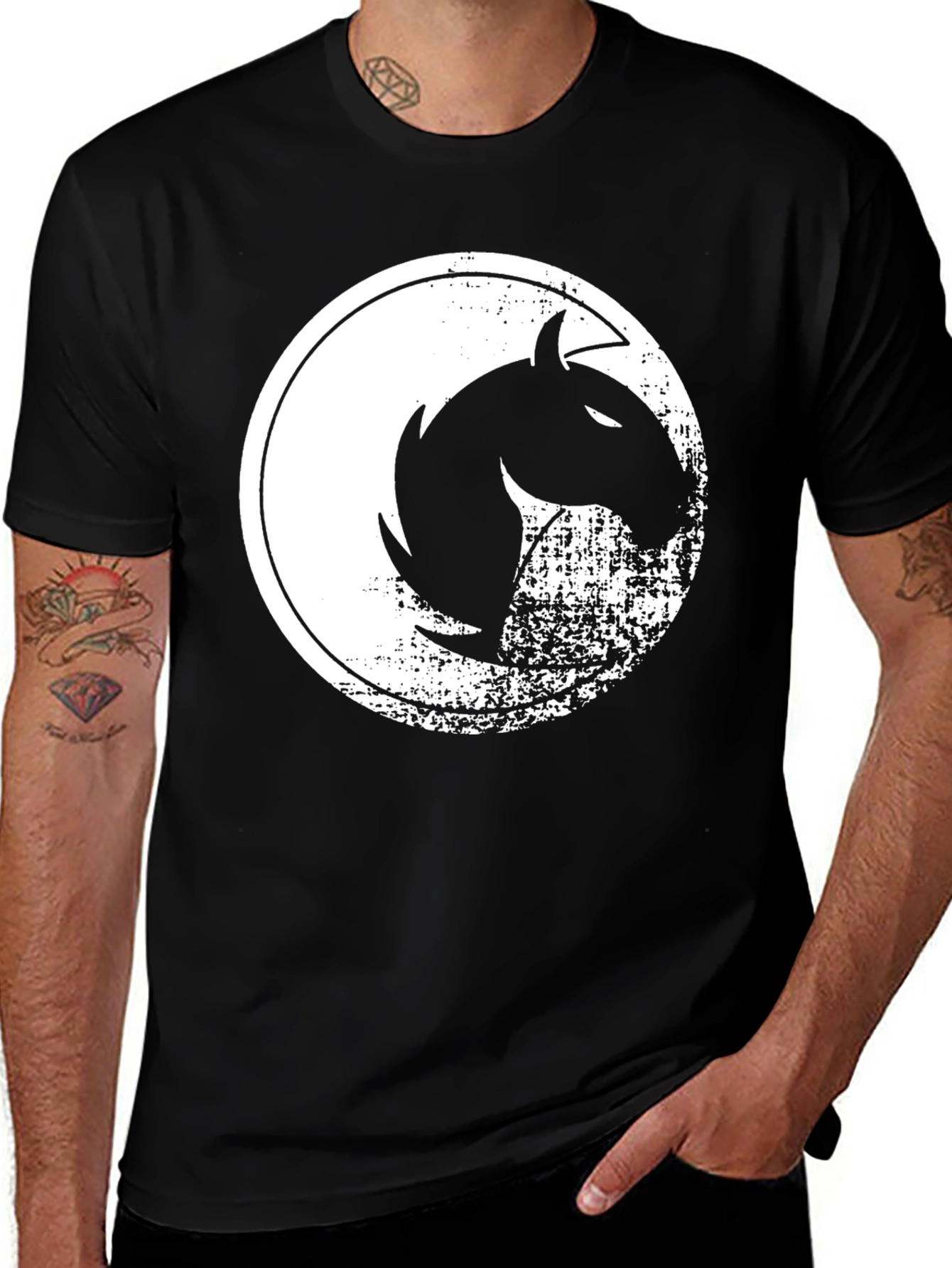 Variant 3 of Men's Black Graphic Tee - Horse Design