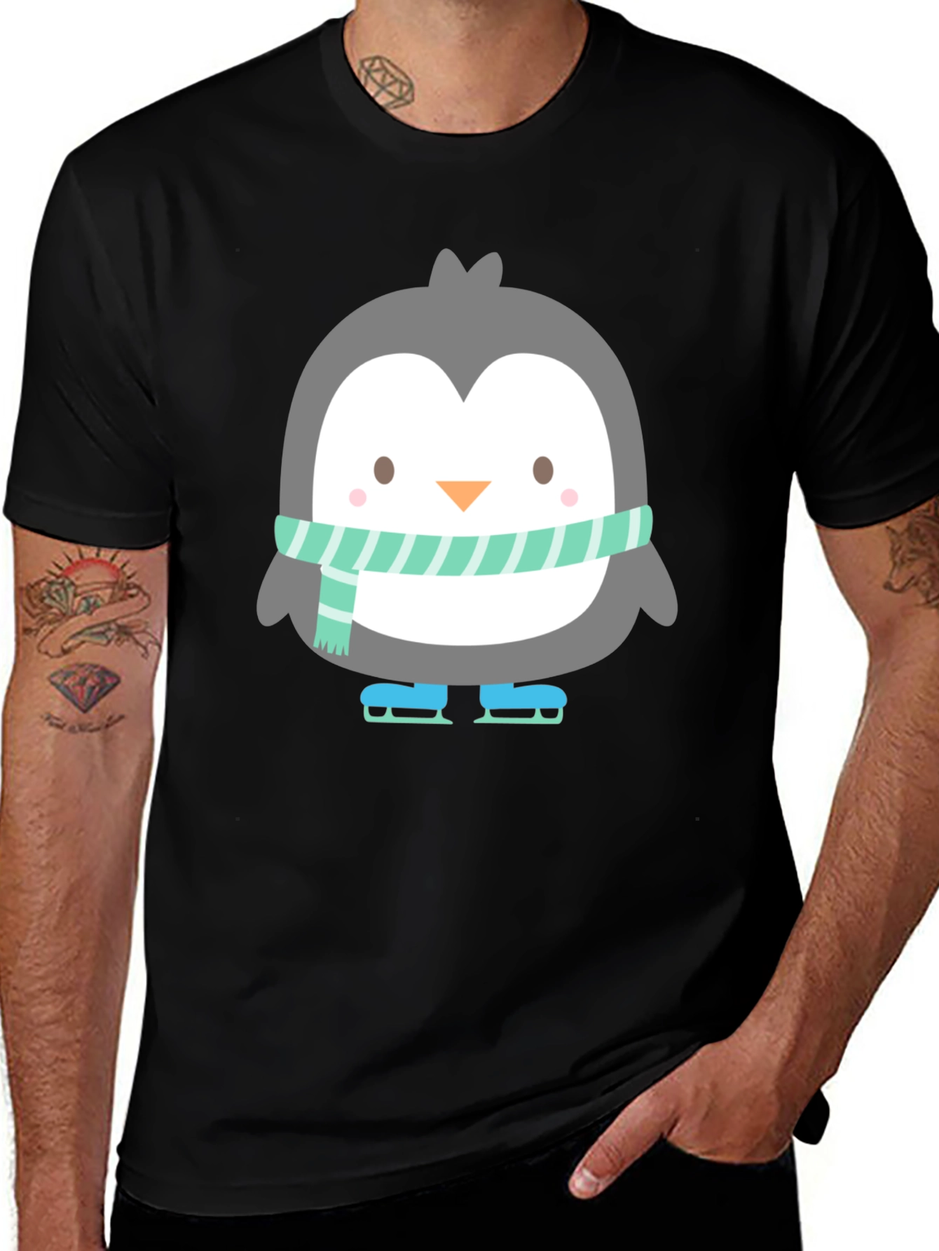 Variant 2 of Cute Penguin Ice Skating Black T-Shirt