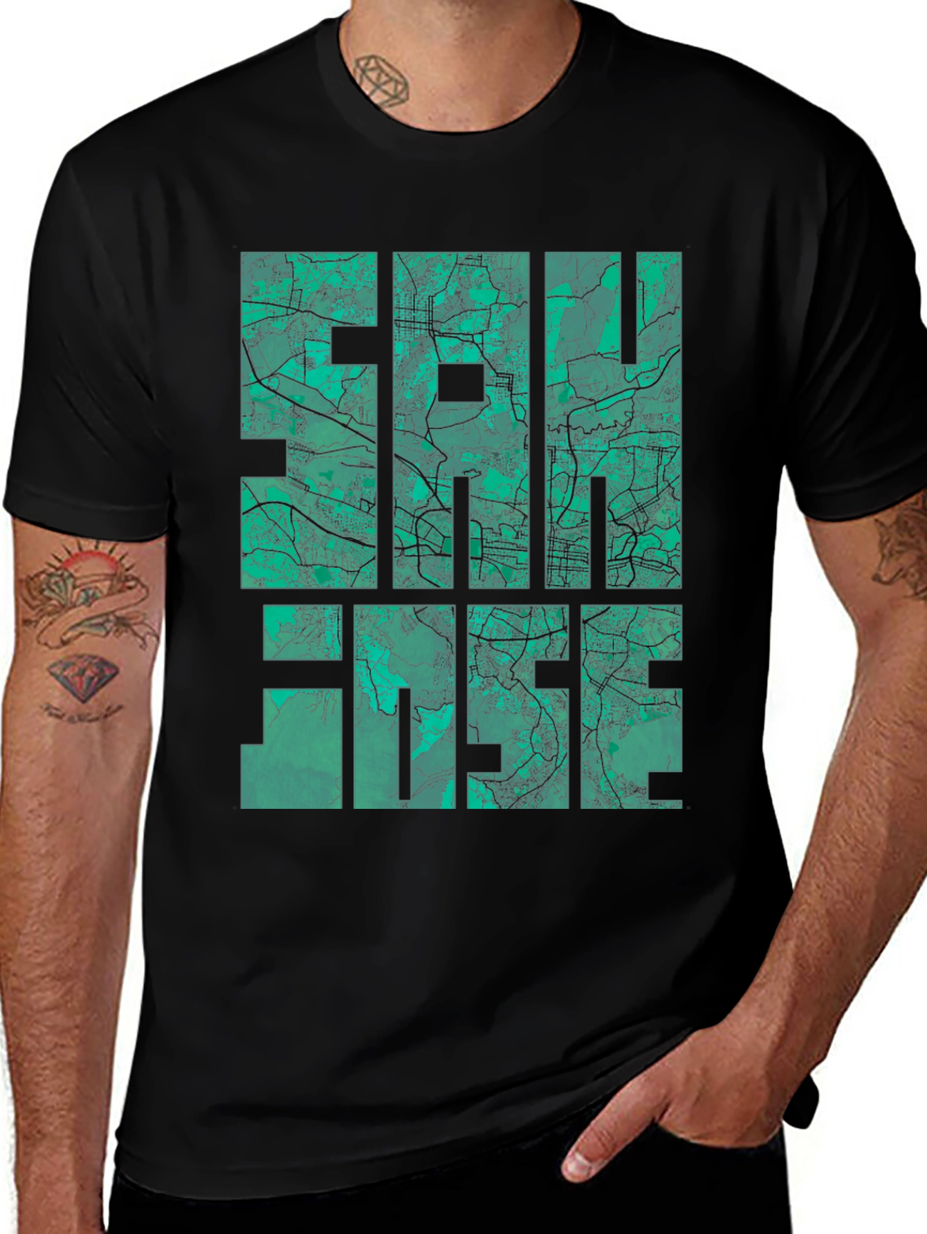 Variant 3 of San Jose Map Graphic Tee - Black