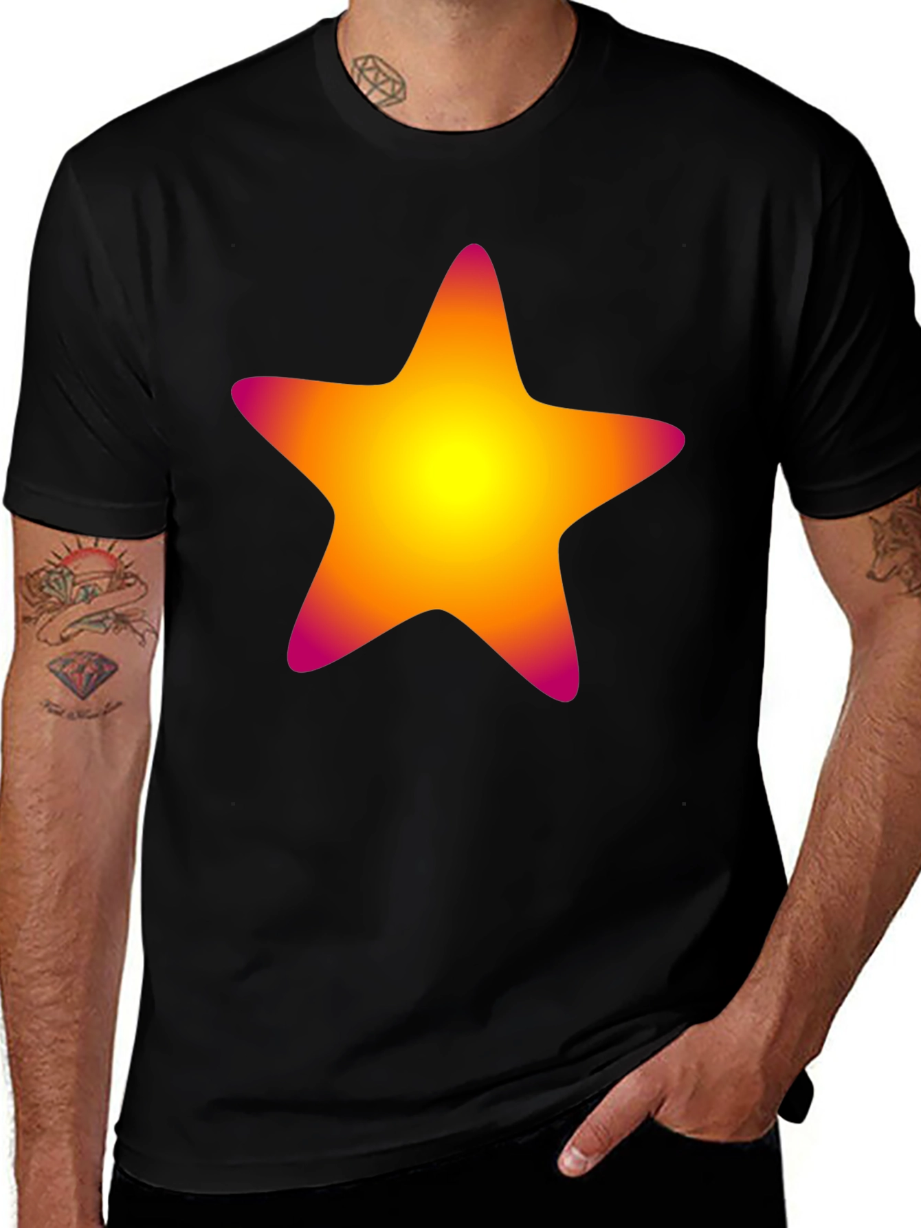 Variant 14 of Vibrant Star Graphic Tee - Black Cotton Blend