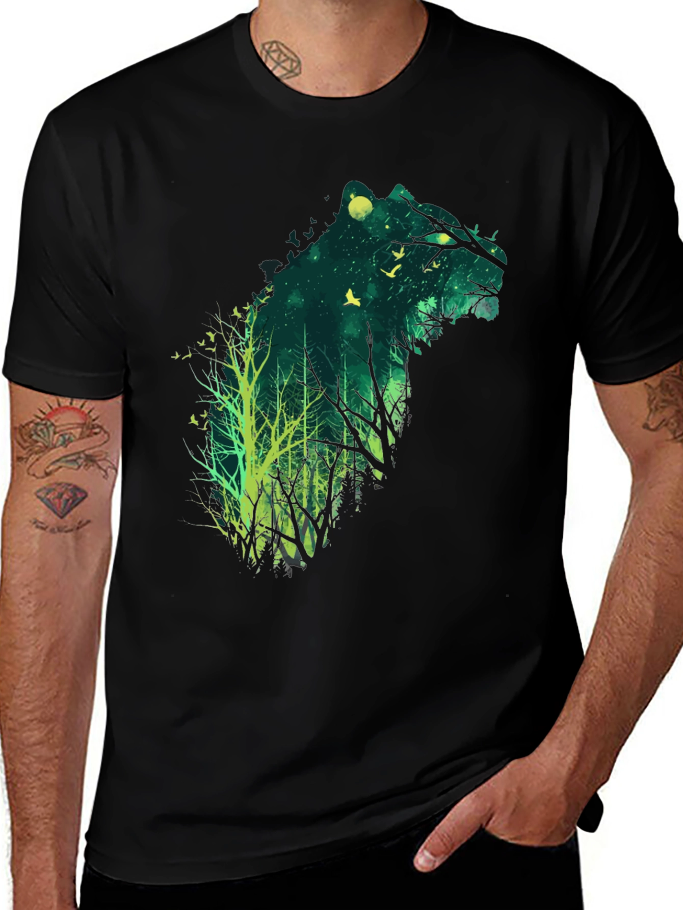 Variant 26 of Nature Bear Graphic Tee - Men's Black Cotton T-Shirt