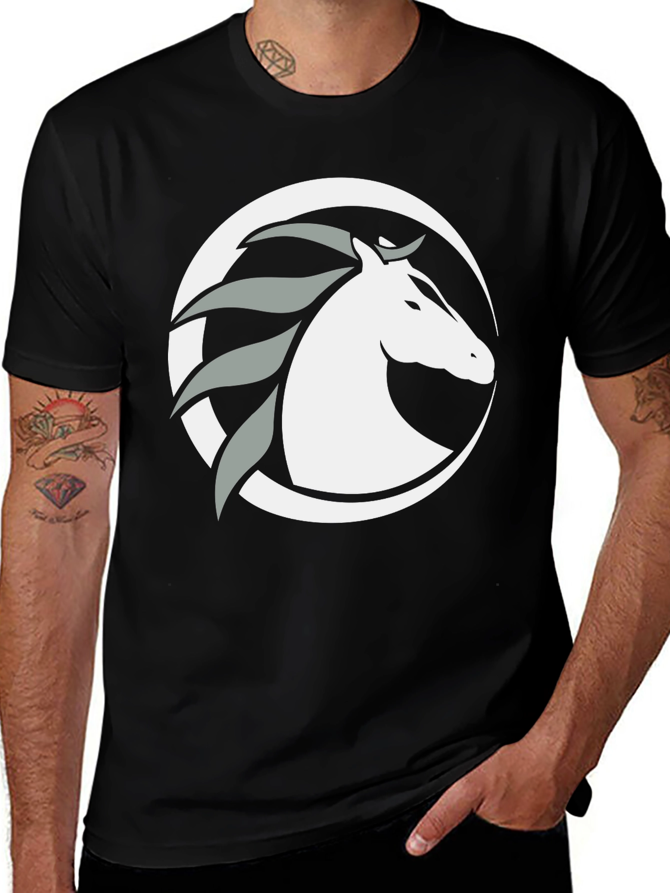 Variant 26 of Black T-Shirt with Horse Graphic