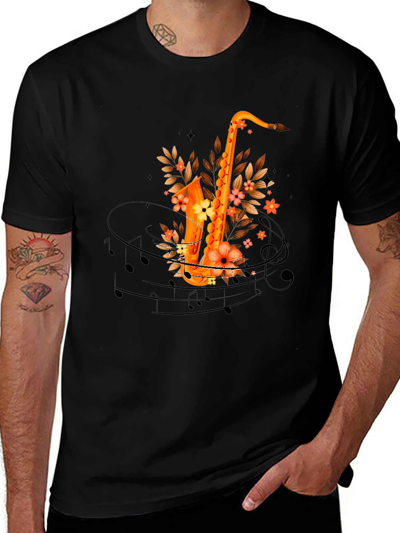 Variant 11 of Saxophone Floral Design T-Shirt