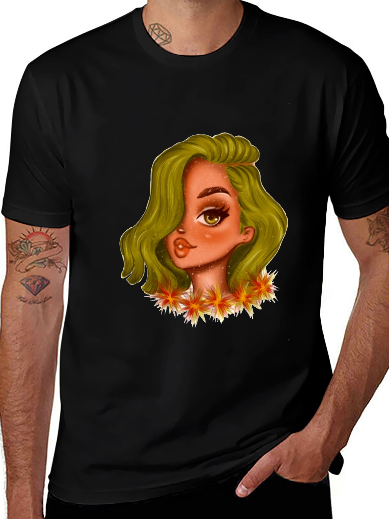 Variant 19 of Black T-Shirt with Cartoon Girl Graphic