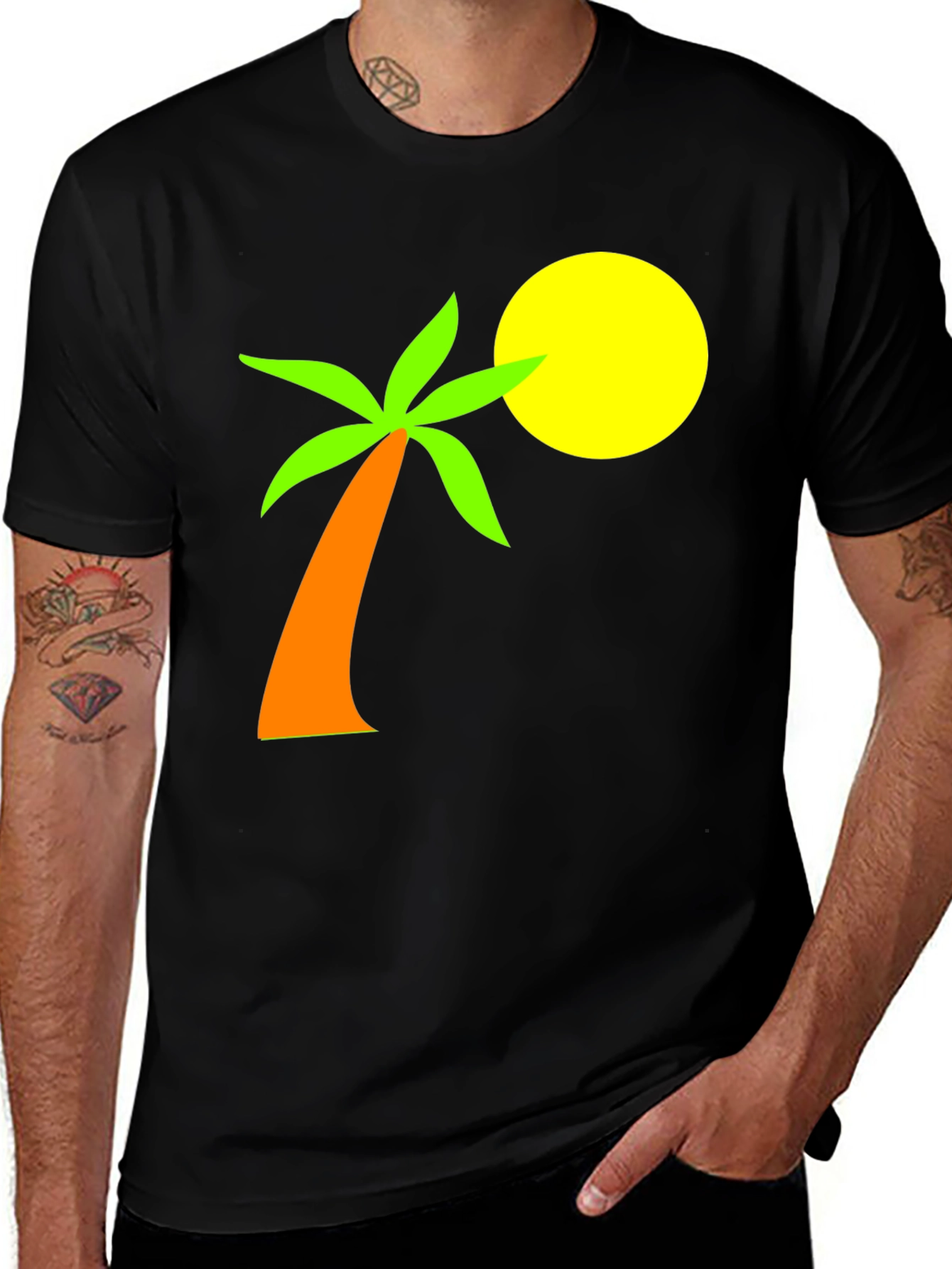 Variant 25 of Tropical Palm Tee - Black Cotton Graphic T-Shirt