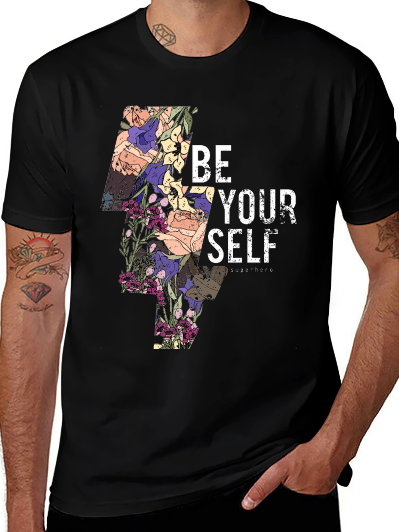 Variant 11 of Floral Lightning Bolt 'Be Yourself' Graphic Tee