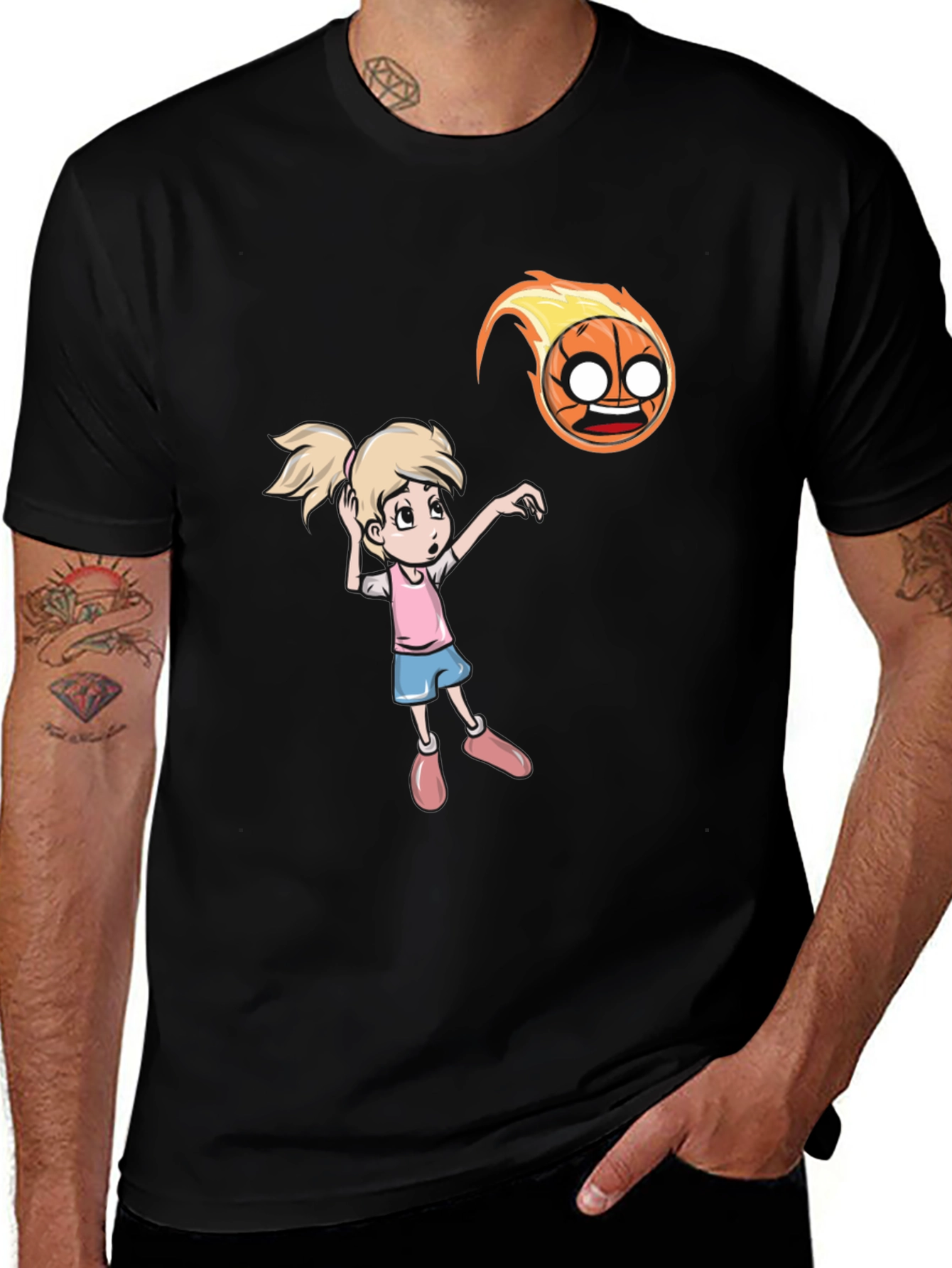 Variant 20 of Cartoon Girl vs Flaming Basketball T-Shirt