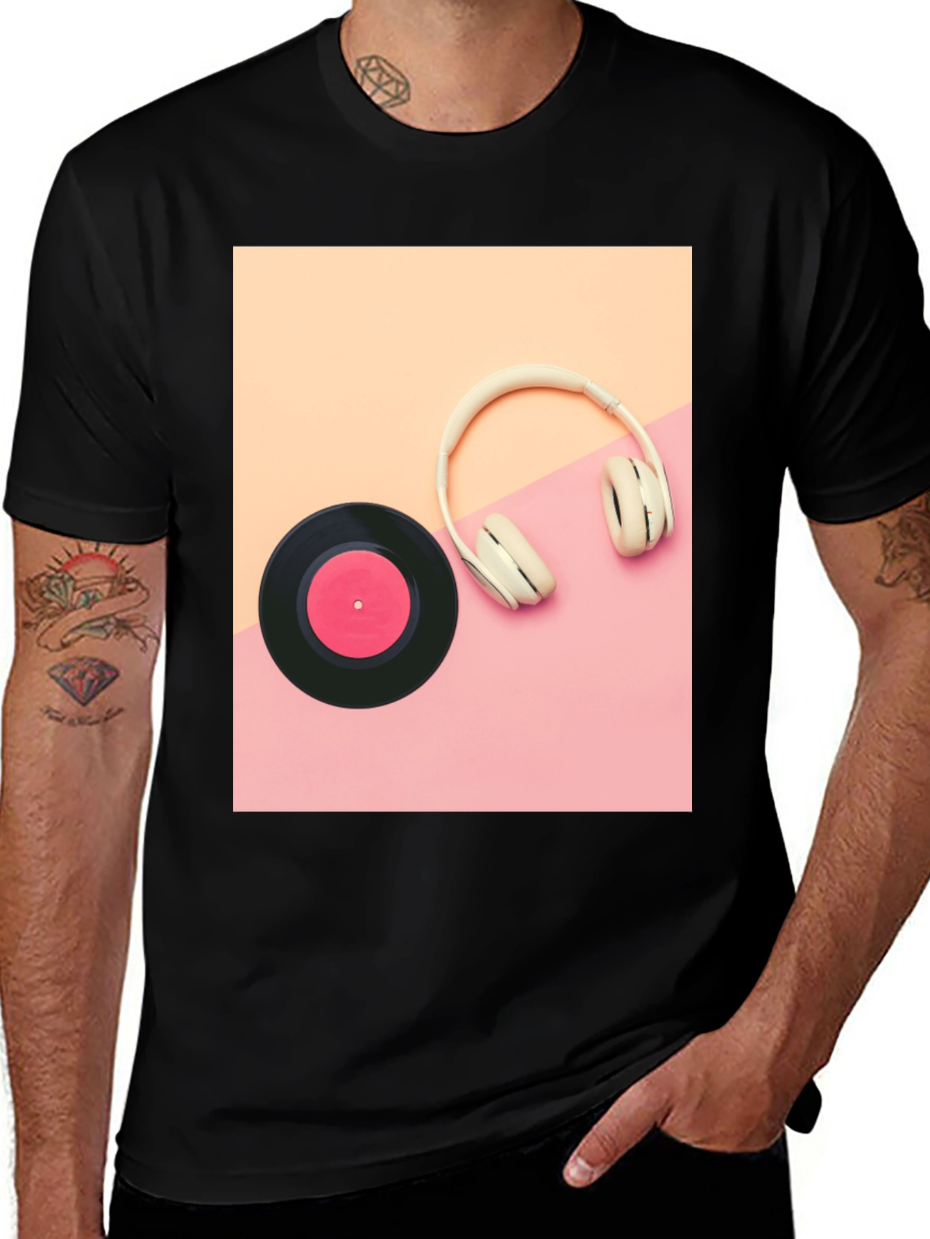 Variant 21 of Retro Vibes T-Shirt: Vinyl & Headphones Graphic Tee