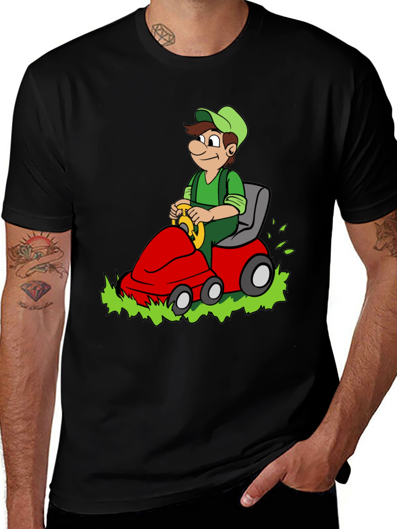Variant 4 of Cartoon Luigi on Lawnmower Graphic T-Shirt
