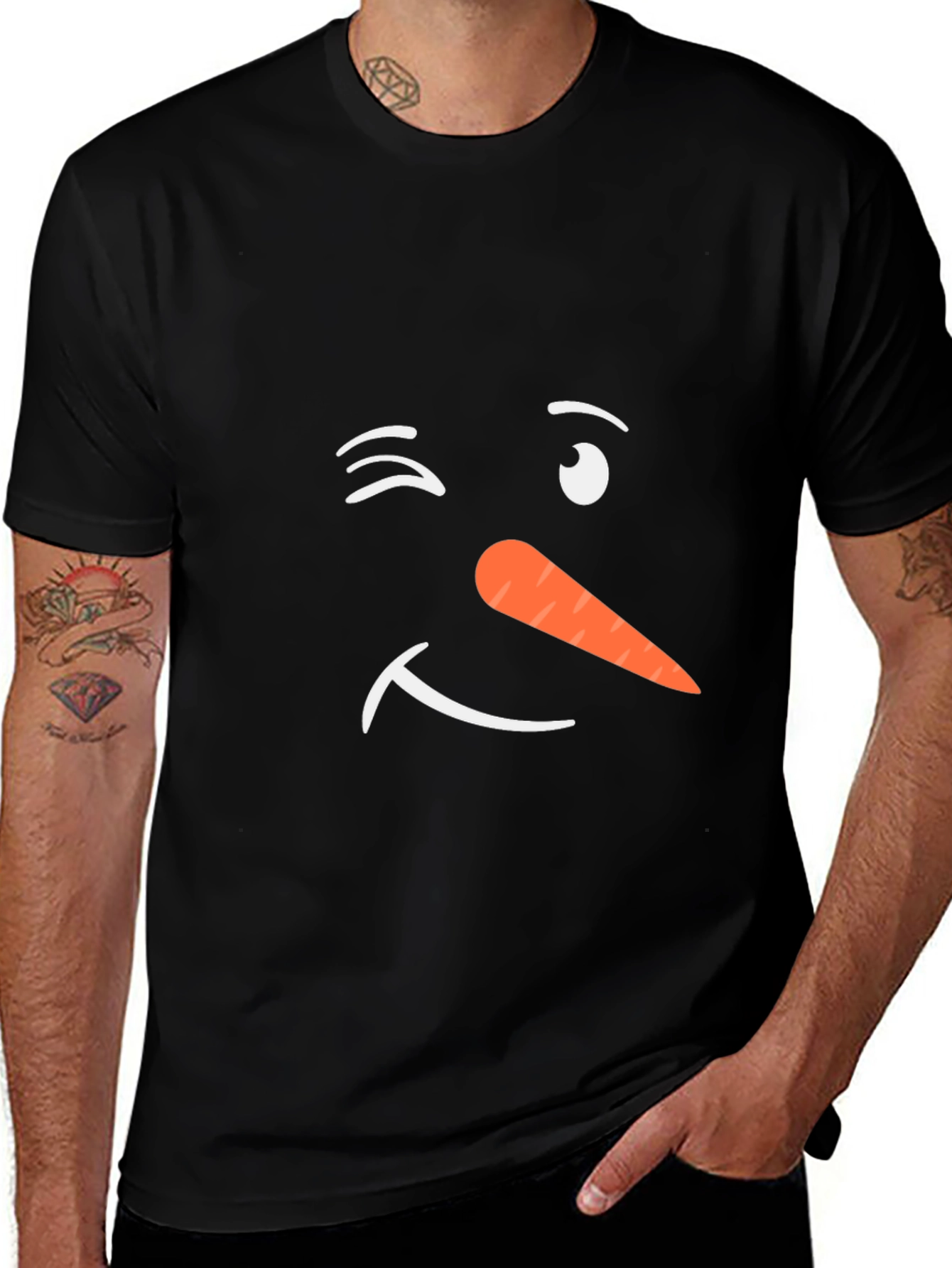 Variant 18 of Winking Snowman Face Black T-Shirt