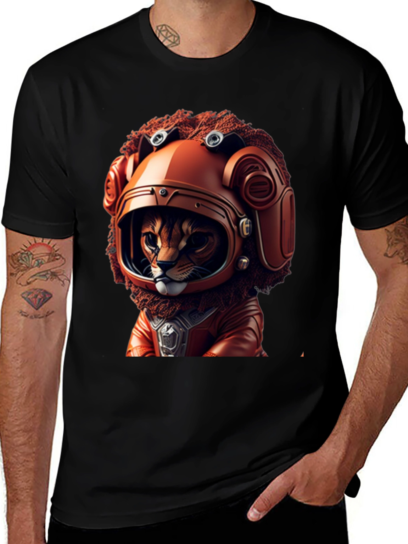 Variant 4 of Cat Astronaut Graphic Black T-Shirt