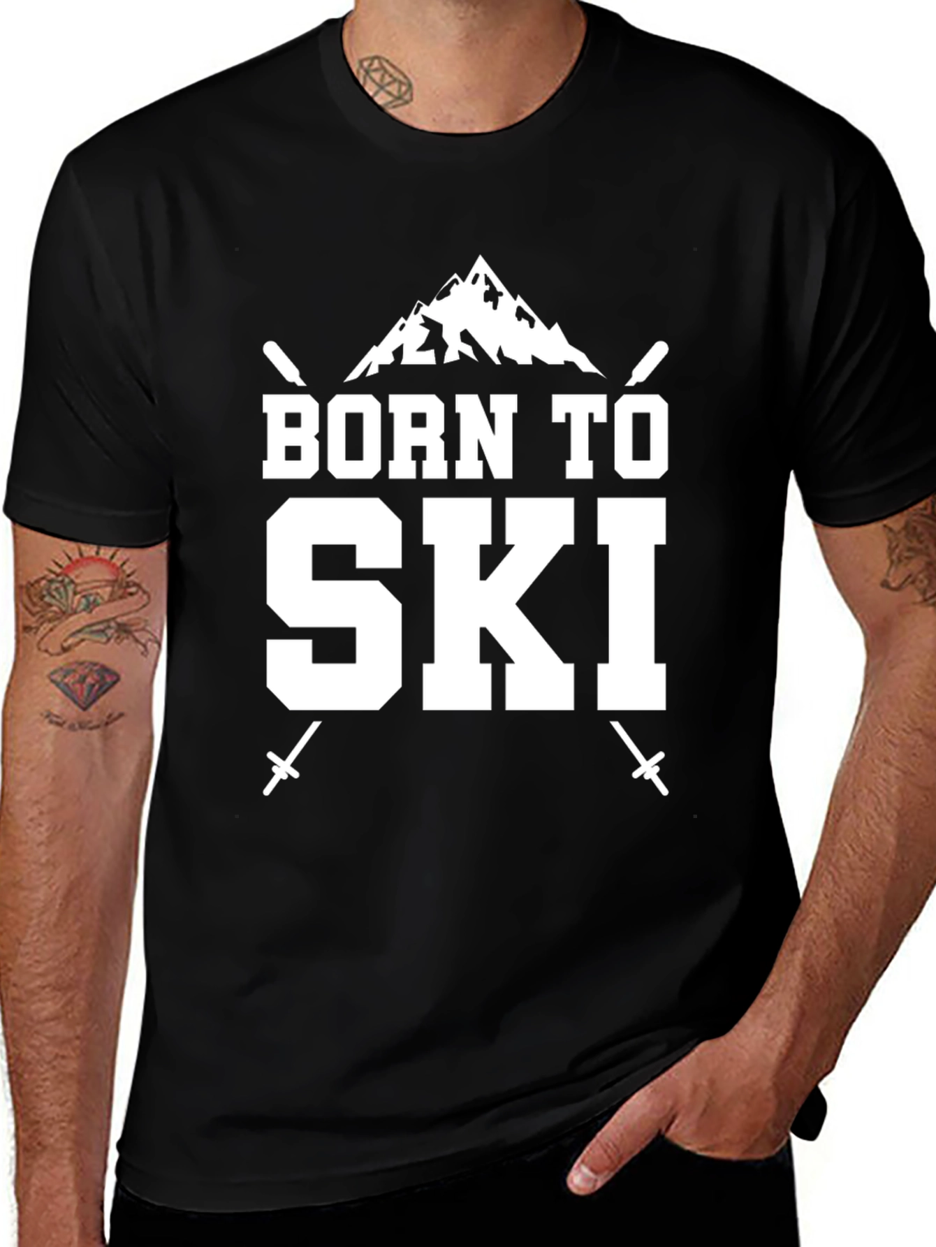 Variant 21 of Born to Ski Black T-Shirt Skiing Mountain Tee