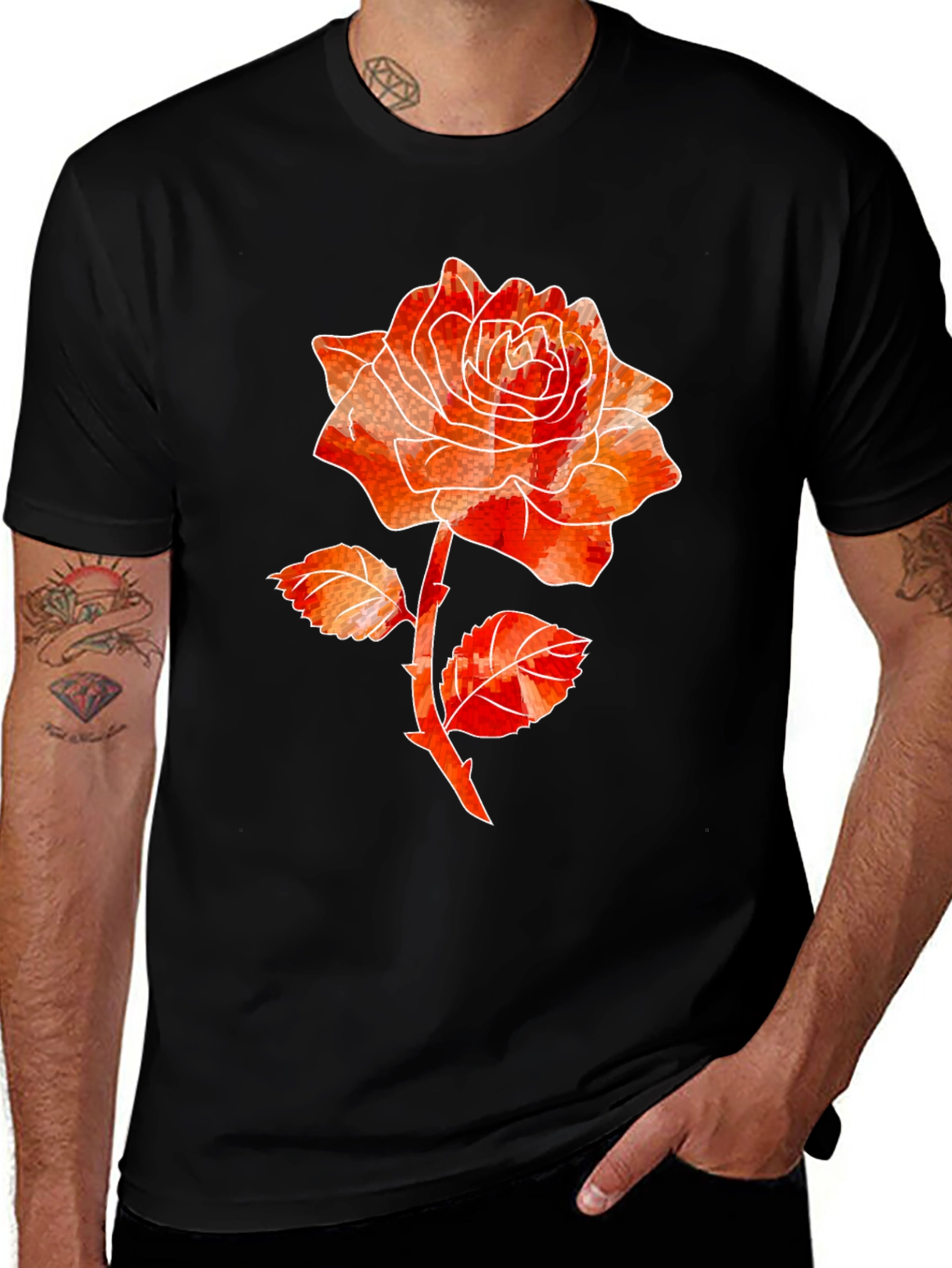 Variant 29 of Rose Graphic Tee - Men's Black T-Shirt