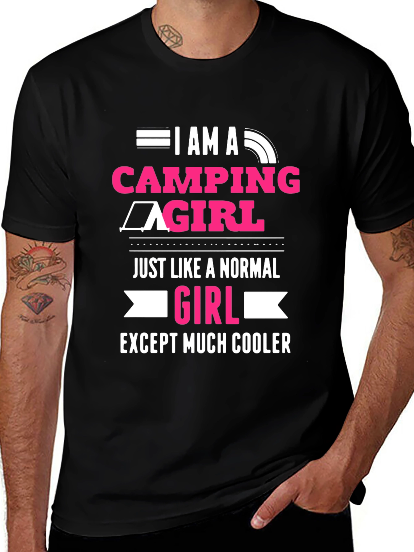 Variant 18 of Camping Girl T-Shirt - Black Graphic Tee