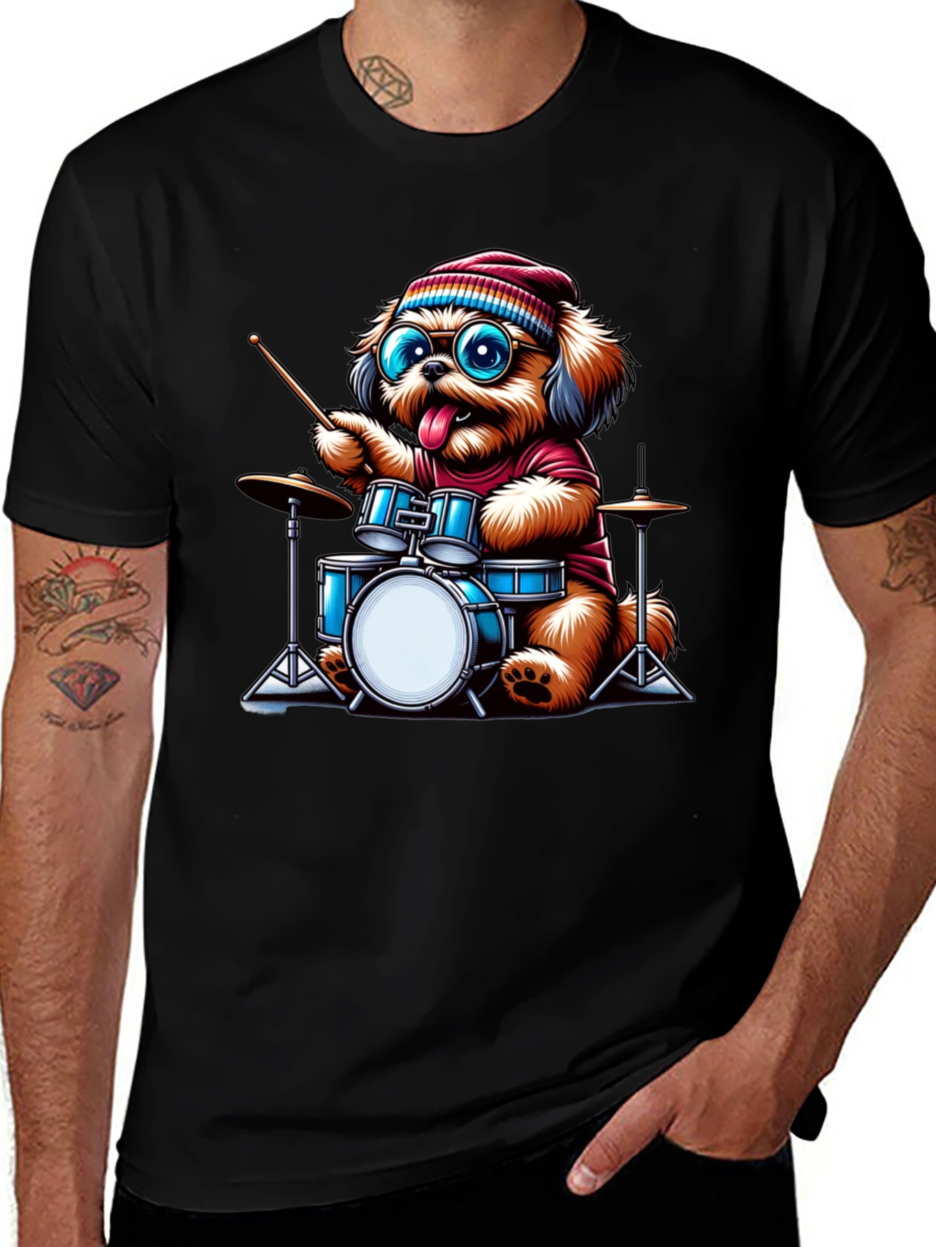 Variant 20 of Dog Drummer T-Shirt - Cute Cartoon Animal Tee