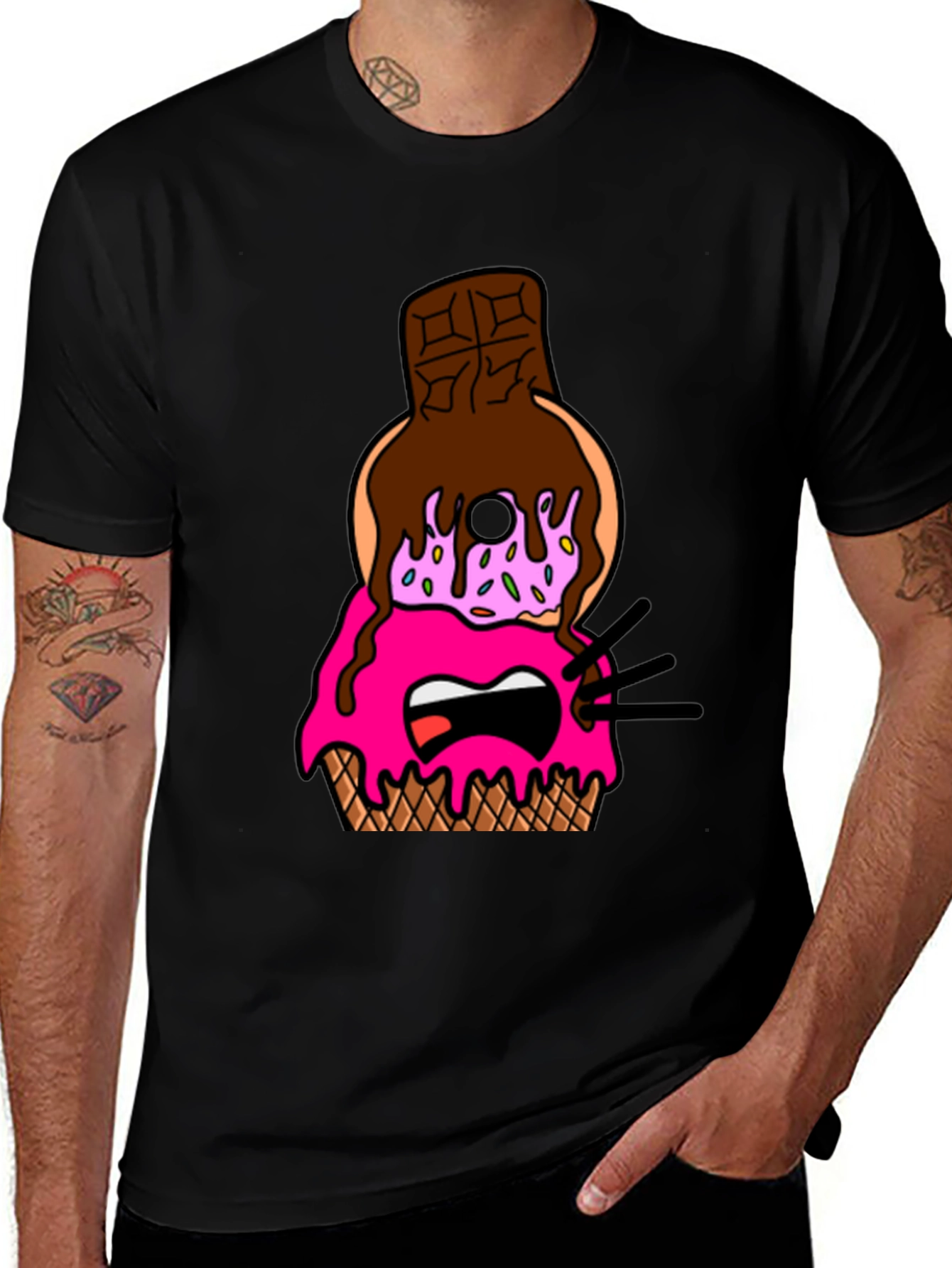 Variant 4 of Cartoon Dessert Stack Men's Black T-Shirt