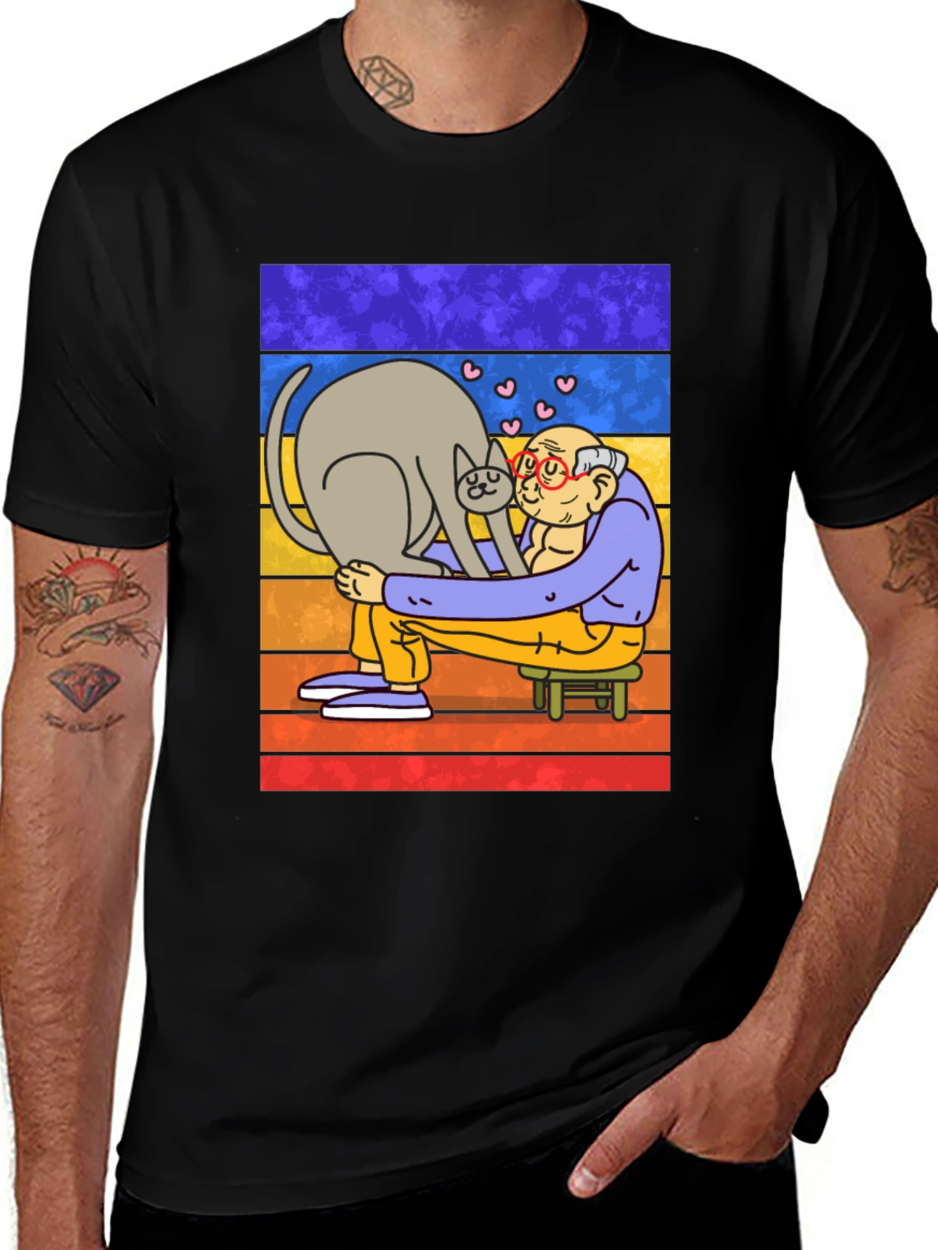 Variant 30 of Cat Lover T-Shirt - Cartoon Grandpa Hugging Cat