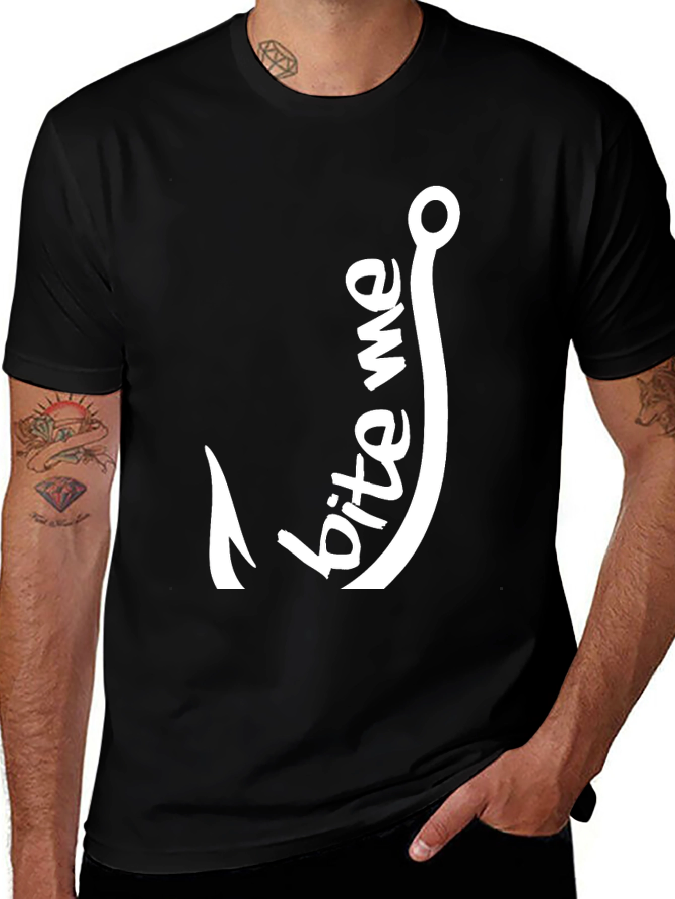 Variant 8 of Bite Me Fishing Hook Graphic Tee - Black