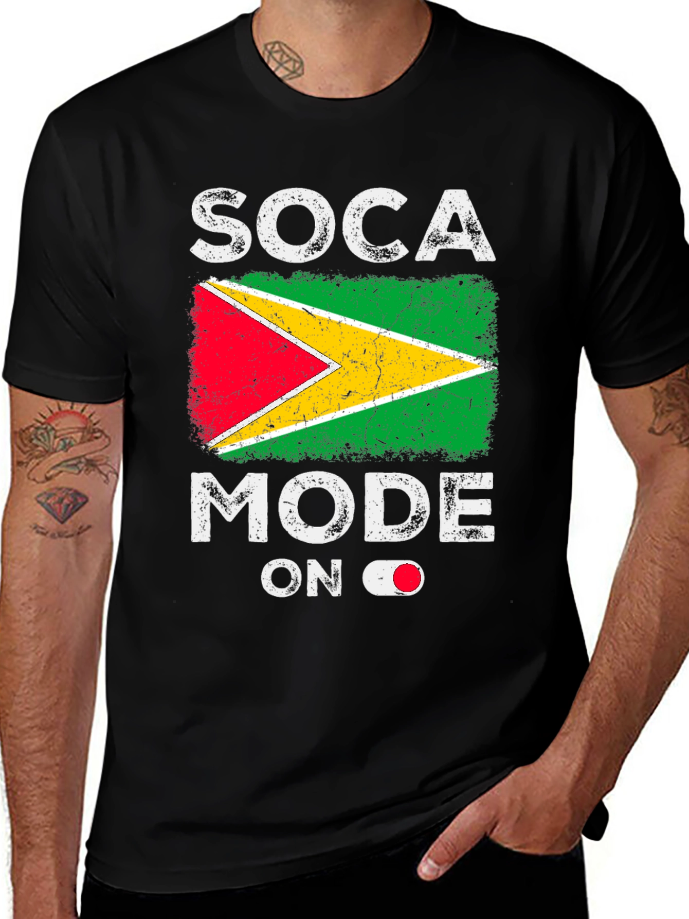 Soca Mode On Guyana Flag Graphic T-Shirt