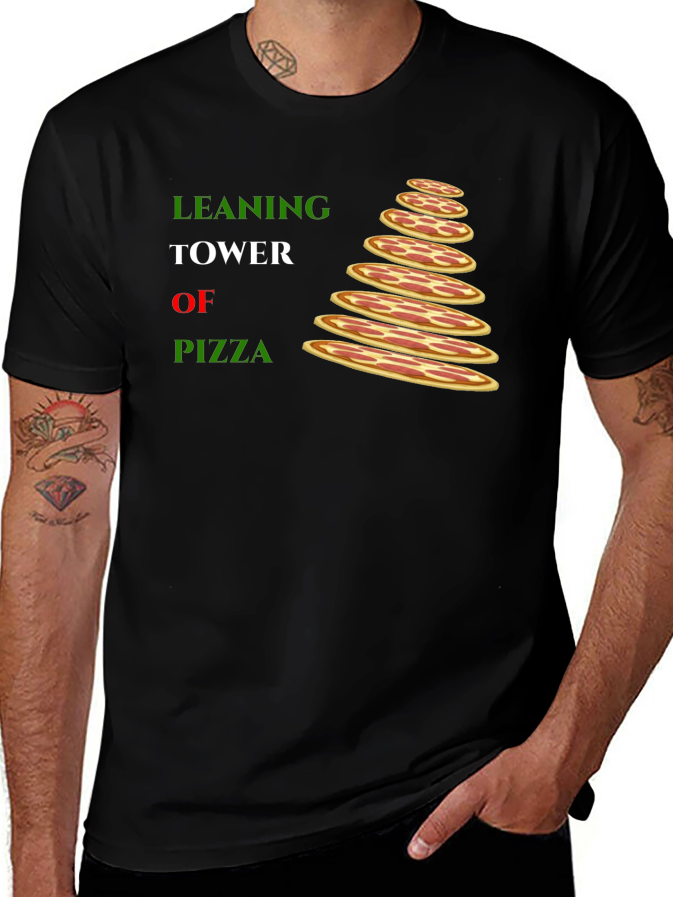 Variant 25 of Leaning Tower of Pizza T-Shirt - Funny Foodie Tee