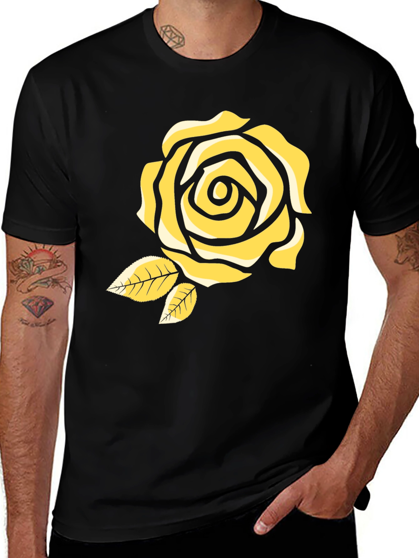 Variant 4 of Black T-Shirt with Yellow Rose Design