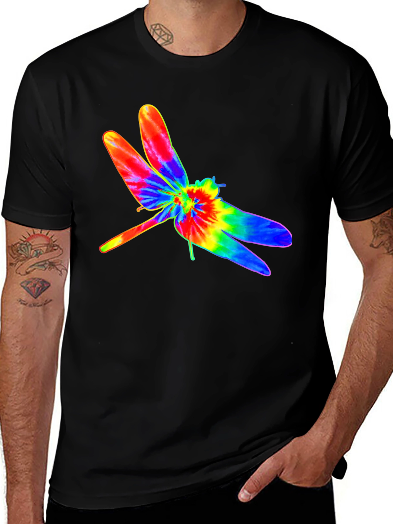 Black Tie Dye Dragonfly Graphic T-Shirt main image