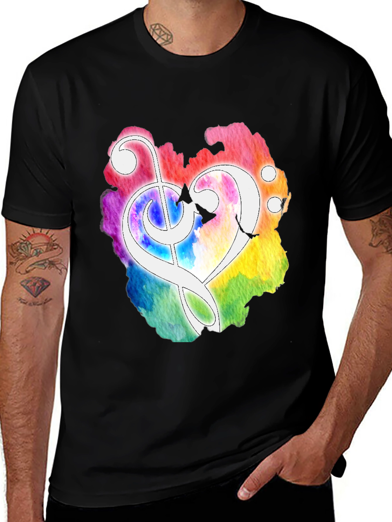 Variant 28 of Watercolor Heart Treble Clef Black T-Shirt