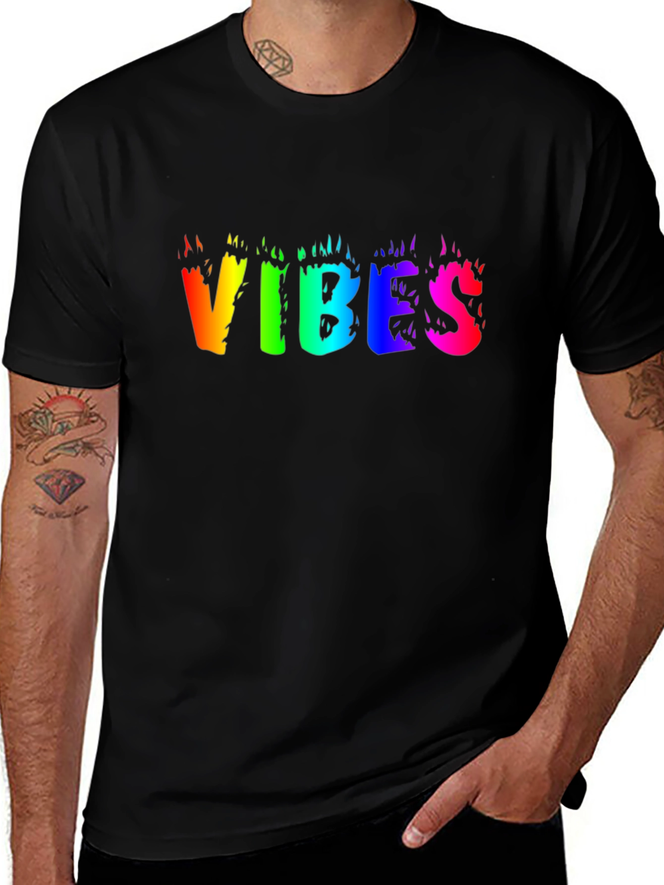 Variant 22 of Vibes Rainbow Graphic Black T-Shirt
