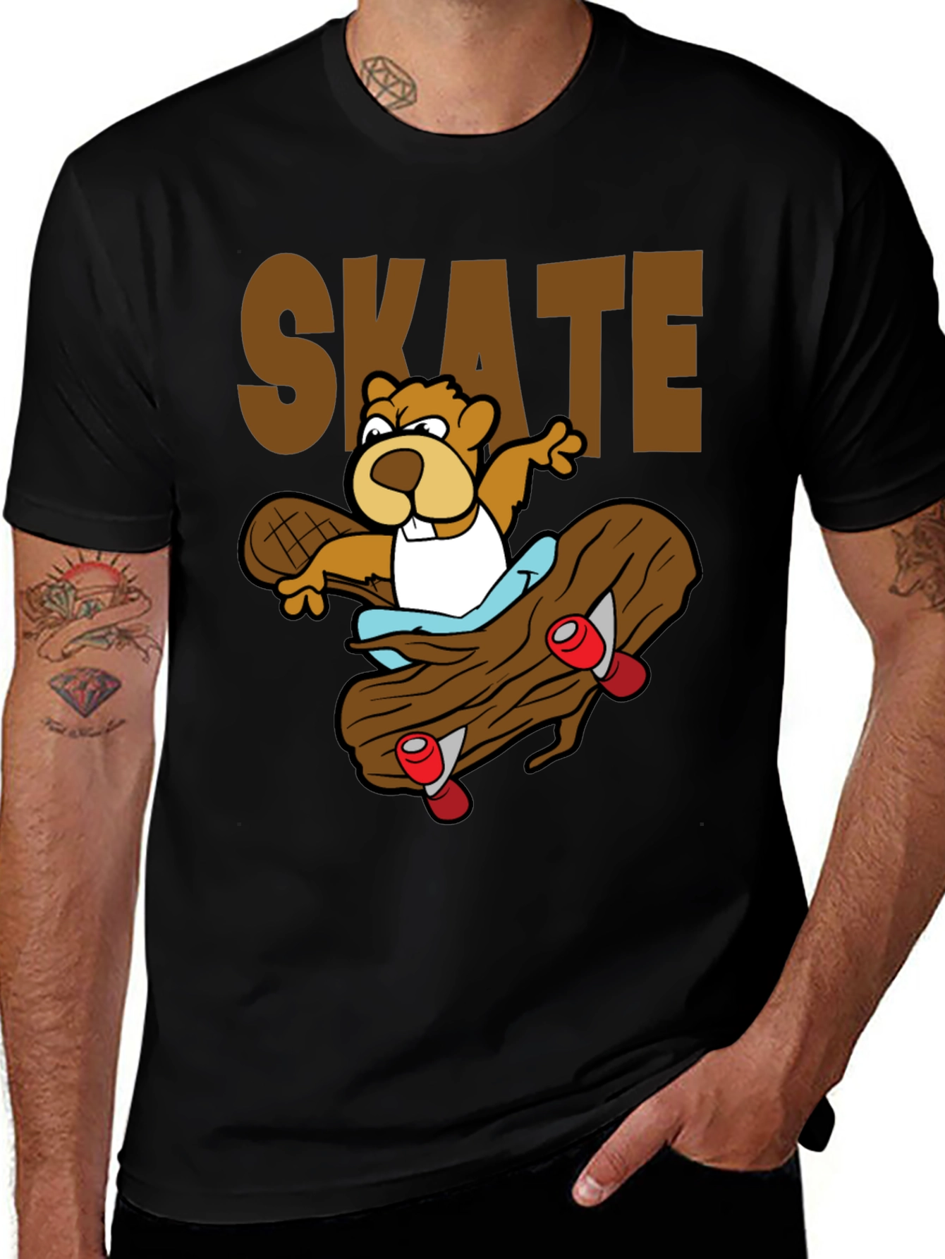 Variant 21 of Skateboarding Beaver Graphic Tee - Cool Cartoon Design