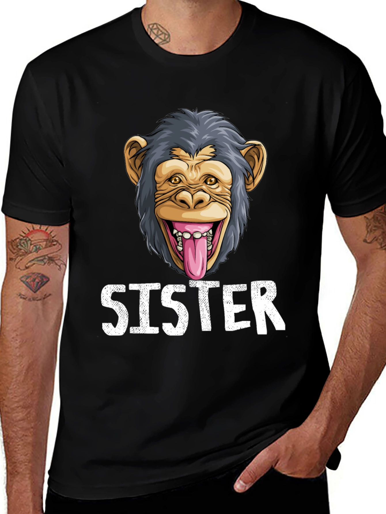 Variant 2 of Sister Monkey Graphic T-Shirt - Fun & Unique!