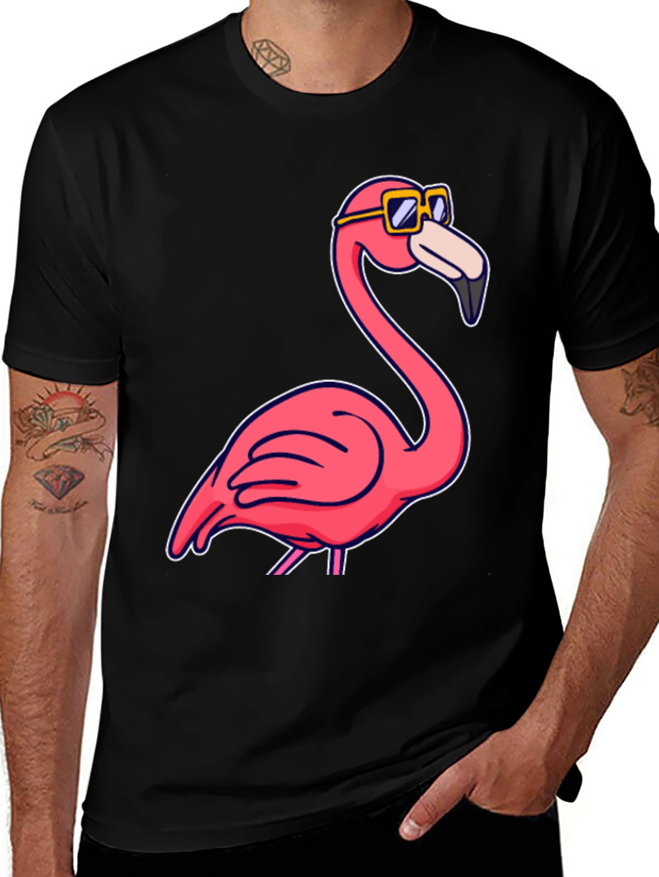 Variant 19 of Cool Flamingo T-Shirt - Black Cotton Tee