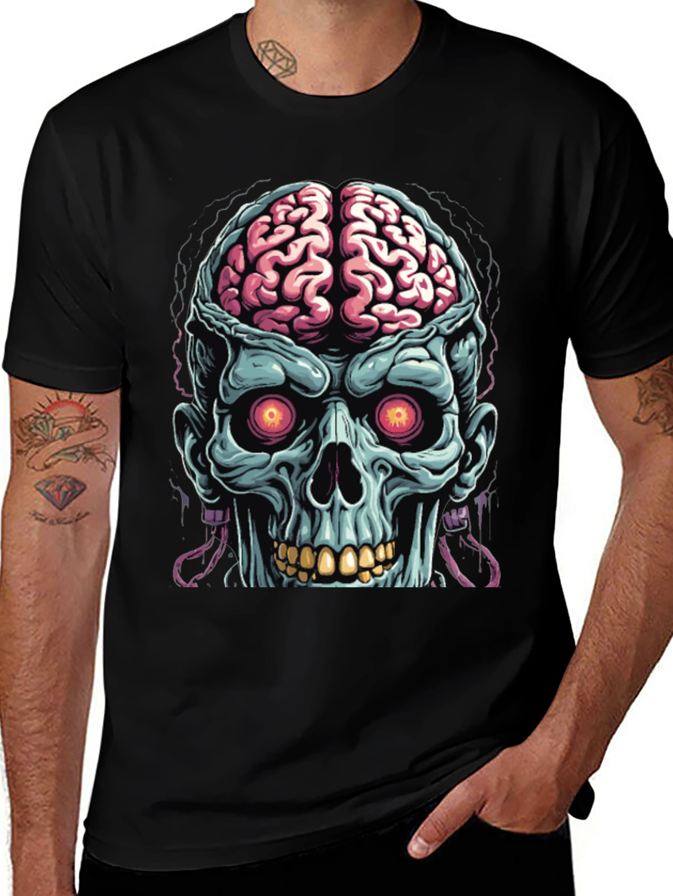 Variant 14 of Zombie Brain Skull Graphic Tee - Halloween