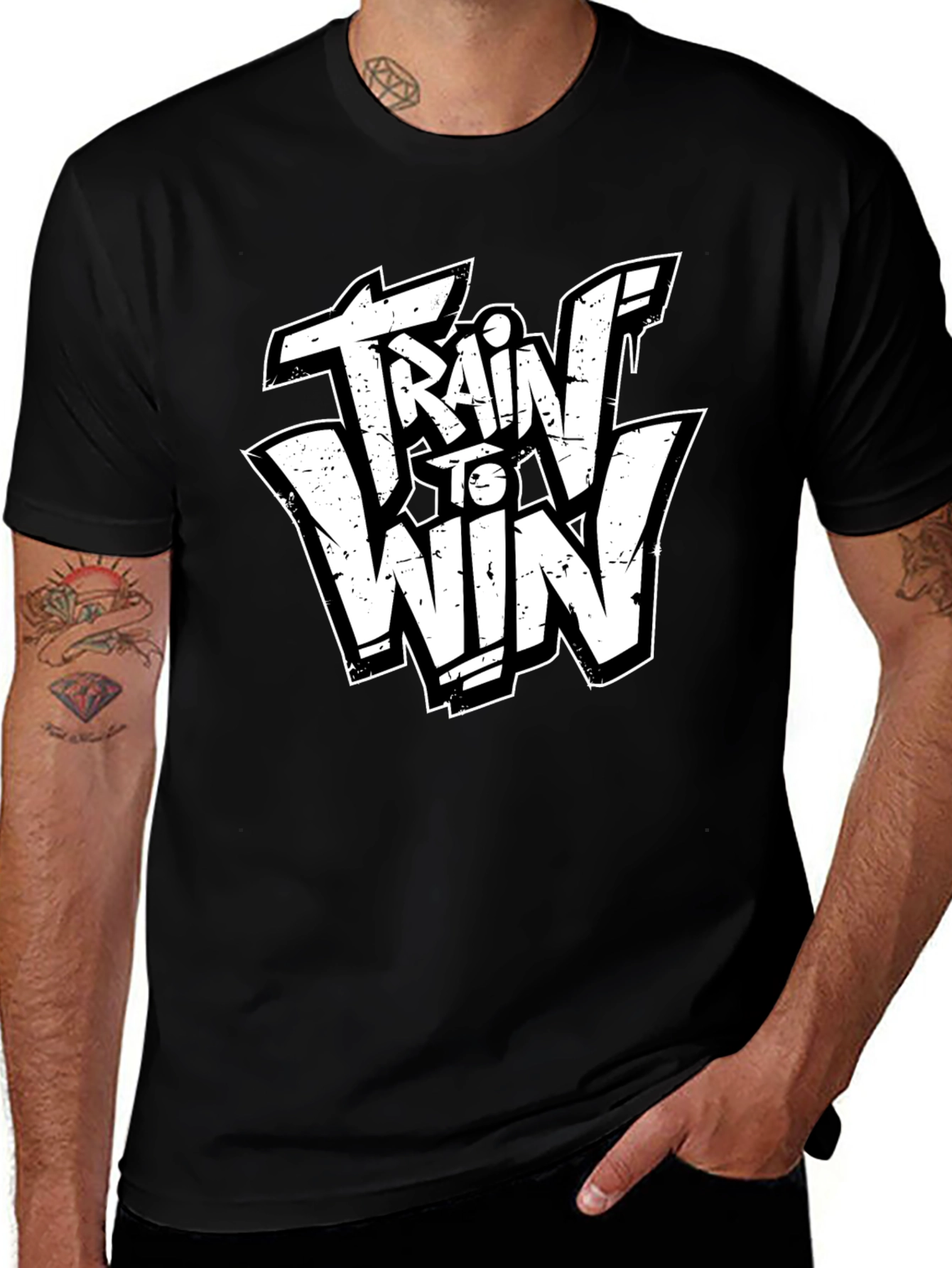 Variant 12 of Train to Win Graphic Tee - Black Cotton T-Shirt