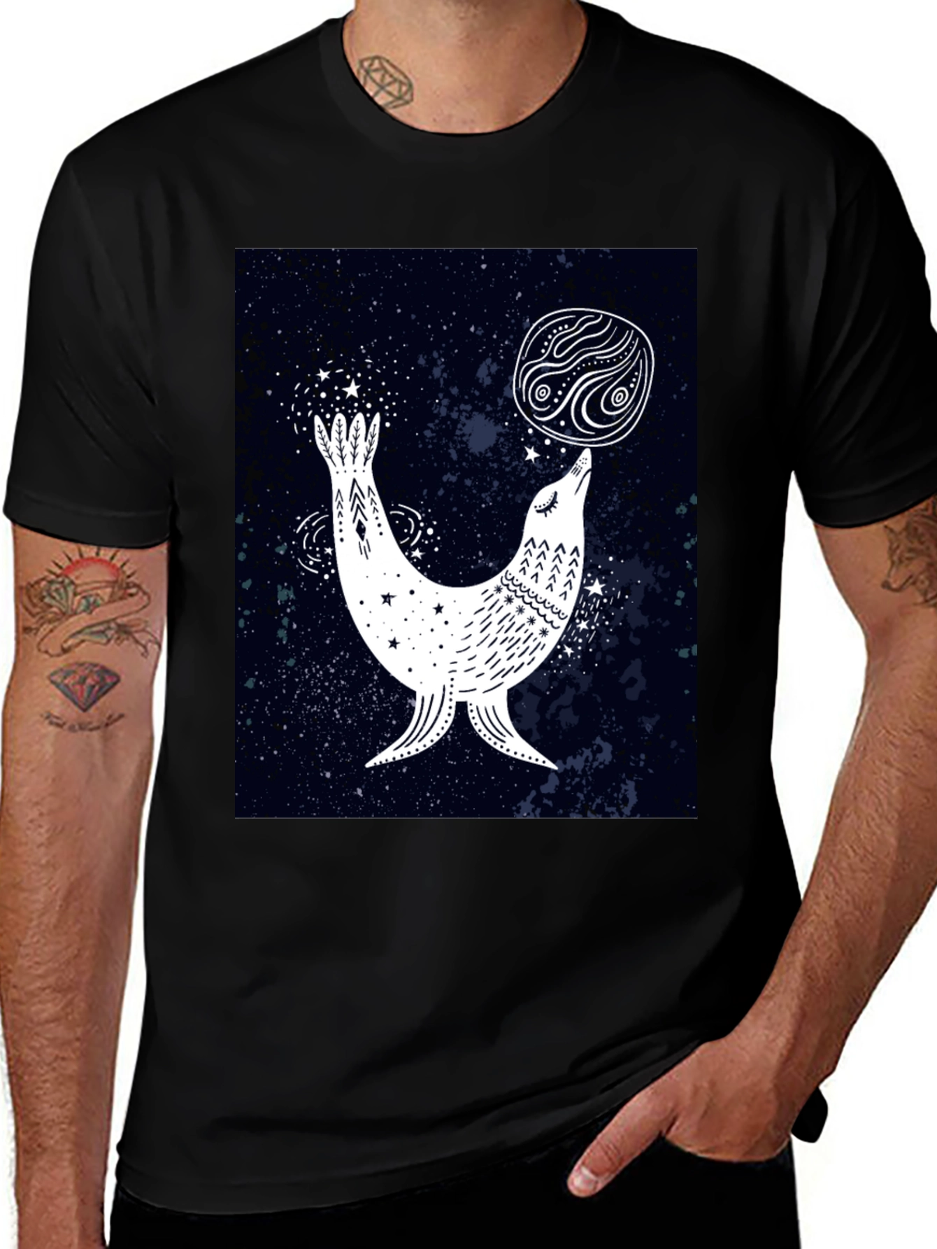 Variant 5 of Celestial Seal Graphic Tee - Black Cotton T-Shirt