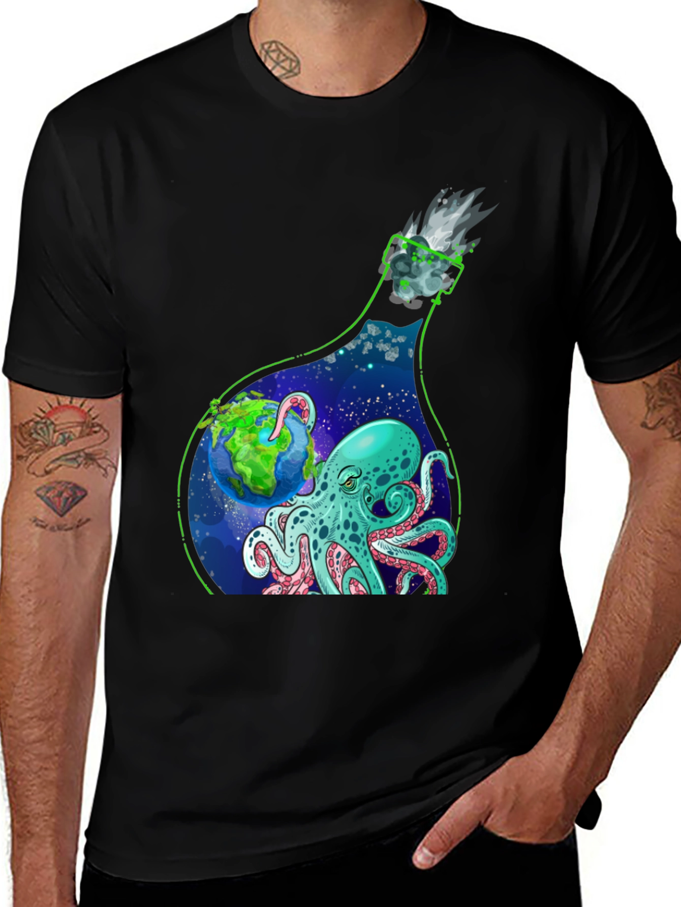 Variant 14 of Octopus Earth in Bottle Graphic T-Shirt