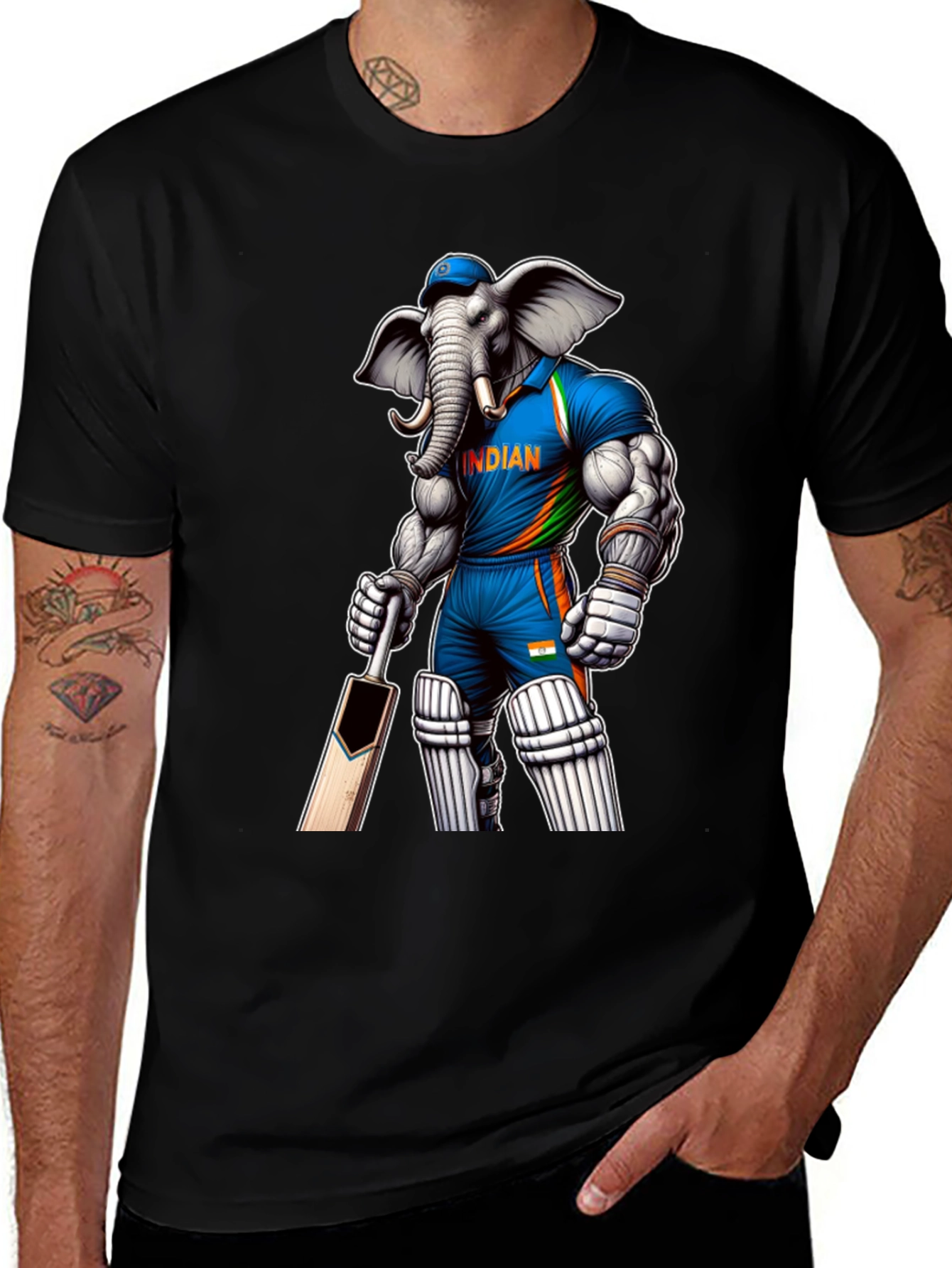 Variant 20 of Indian Cricket Elephant Graphic Tee - Black