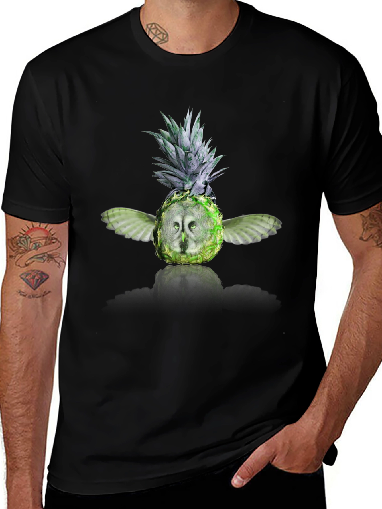 Variant 17 of Pineapple Owl Graphic Tee - Men's Black T-Shirt
