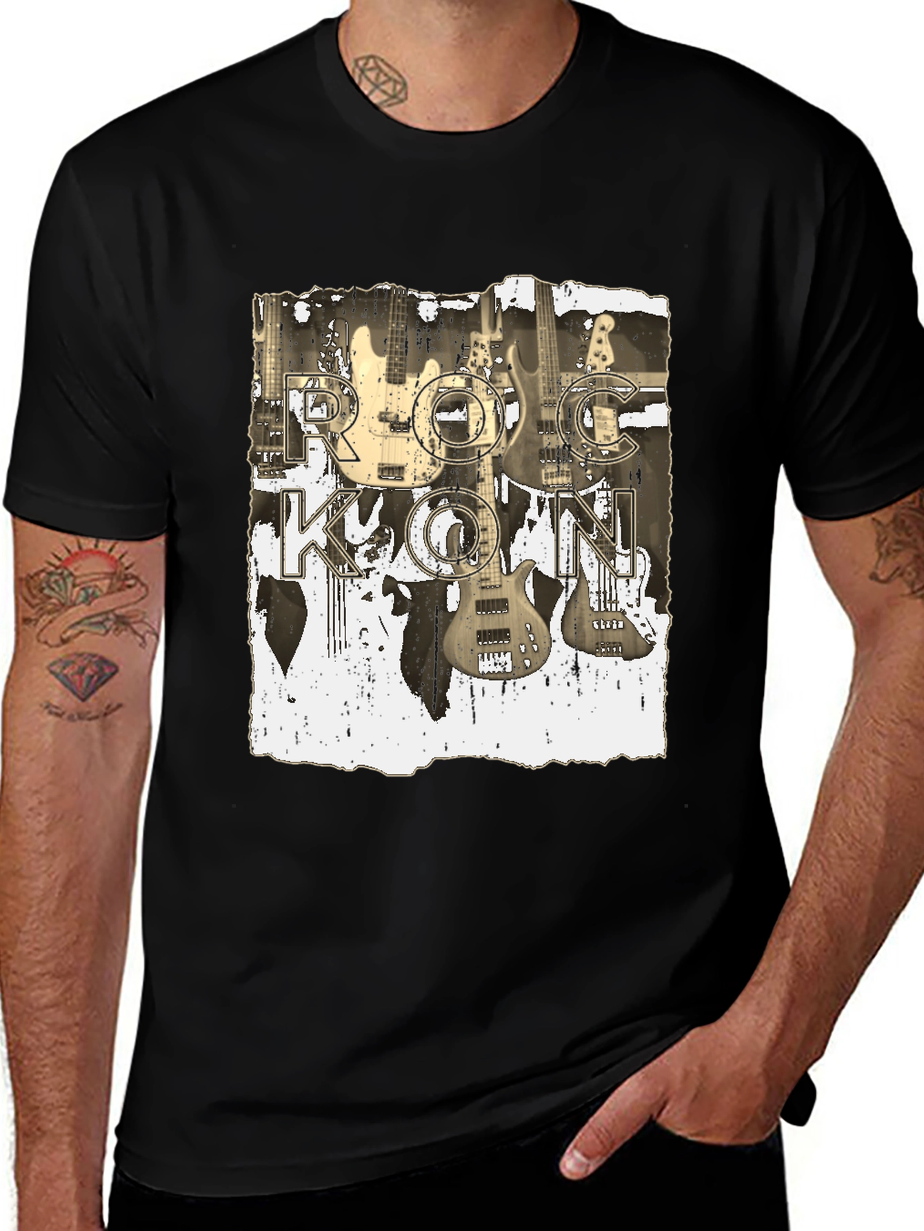 Variant 15 of Rock On Guitar T-Shirt - Vintage Style